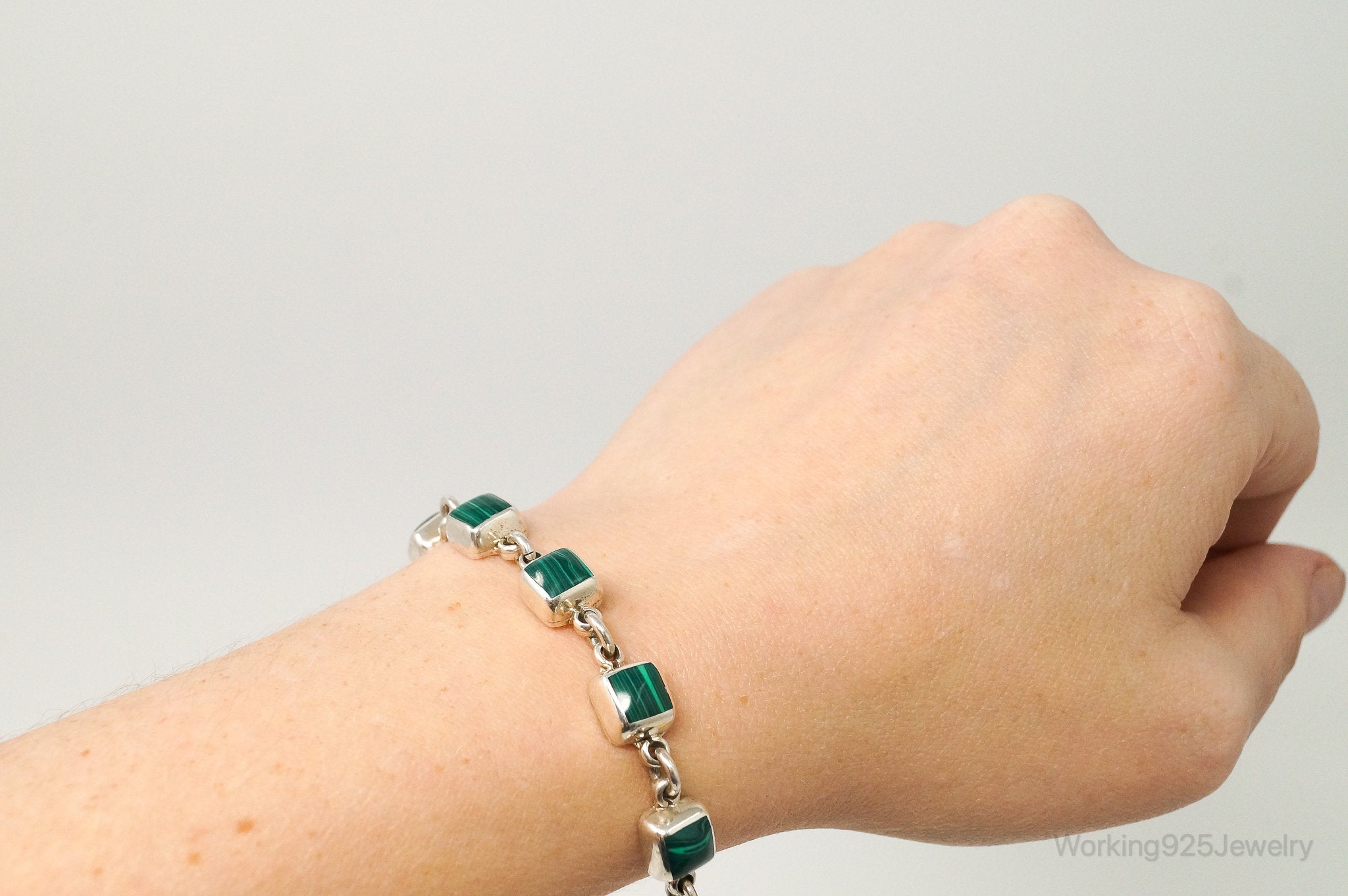 Vintage Taxco Mexico Malachite Southwestern Sterling Silver Bracelet