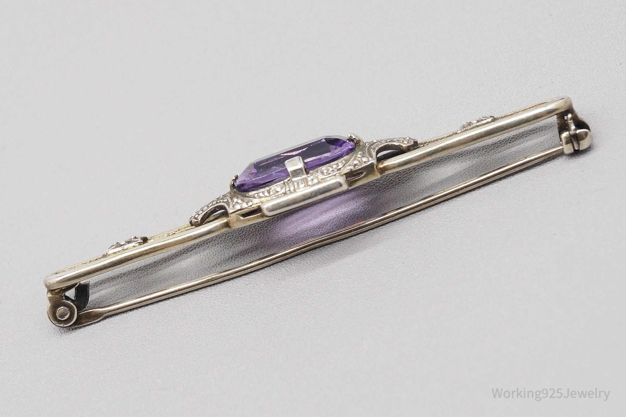 Antique Amethyst 835 Silver Pin Brooch