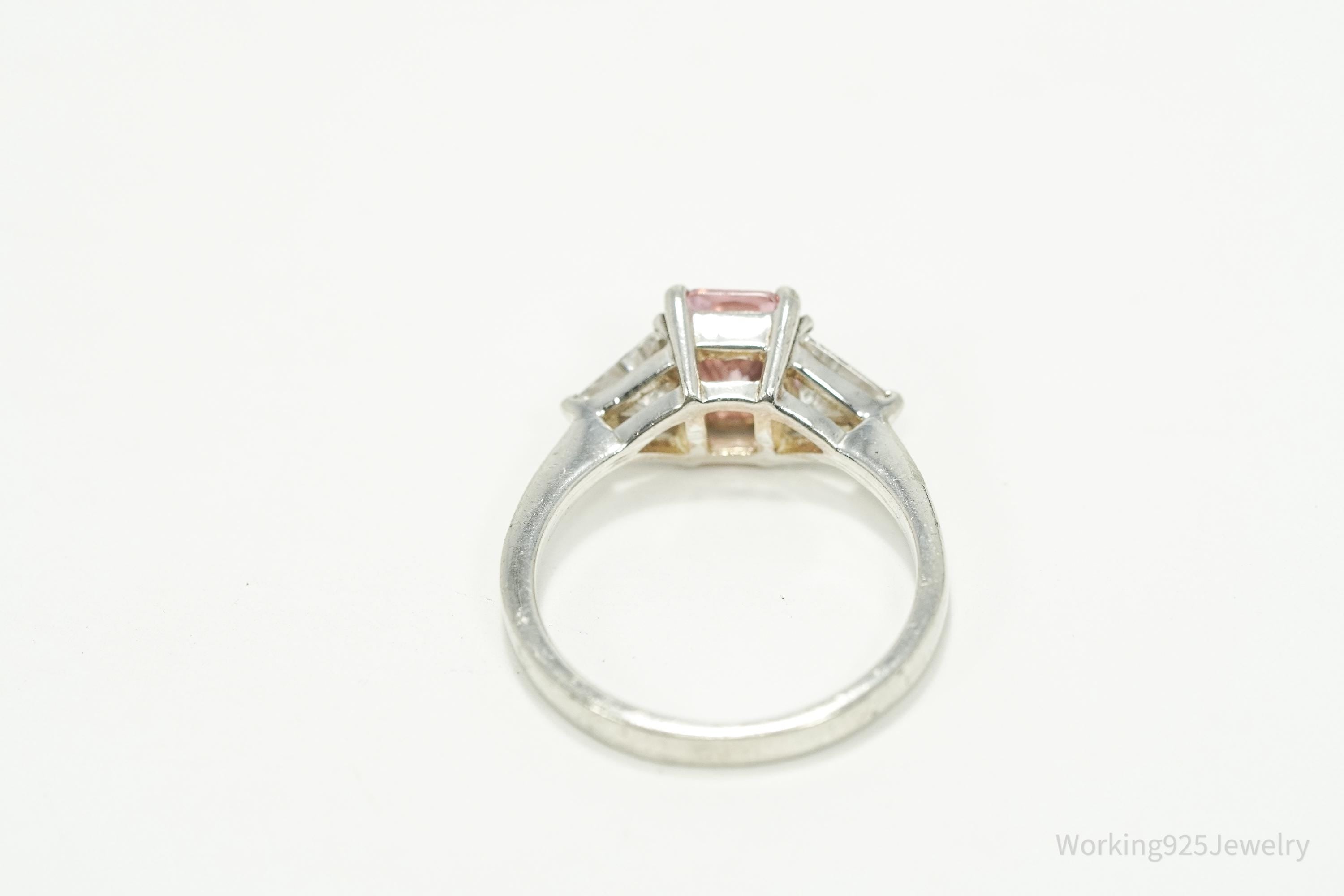 Vintage Pink & White Cubic Zirconia Sterling Silver Ring - Size 8.25