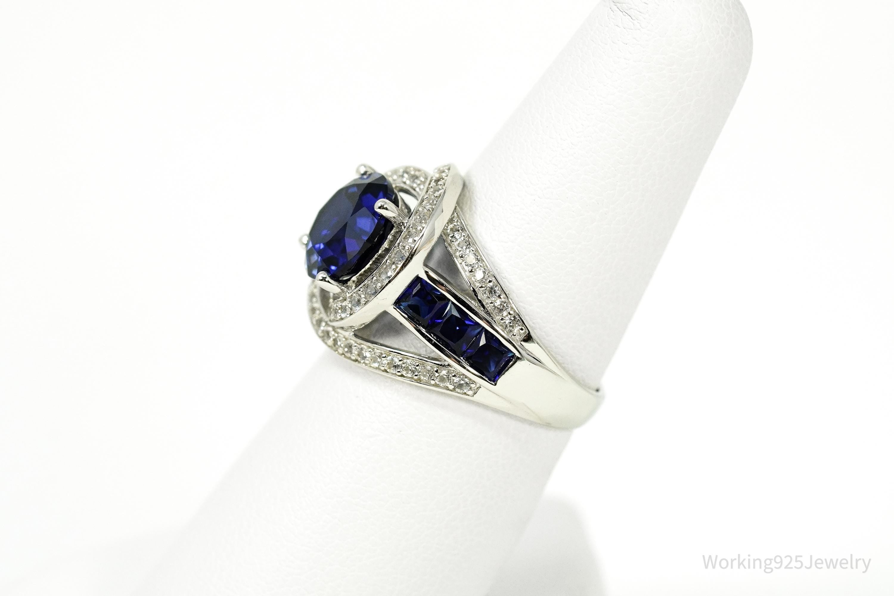 Vintage Blue & White Sapphire Sterling Silver Ring - Size 6.75