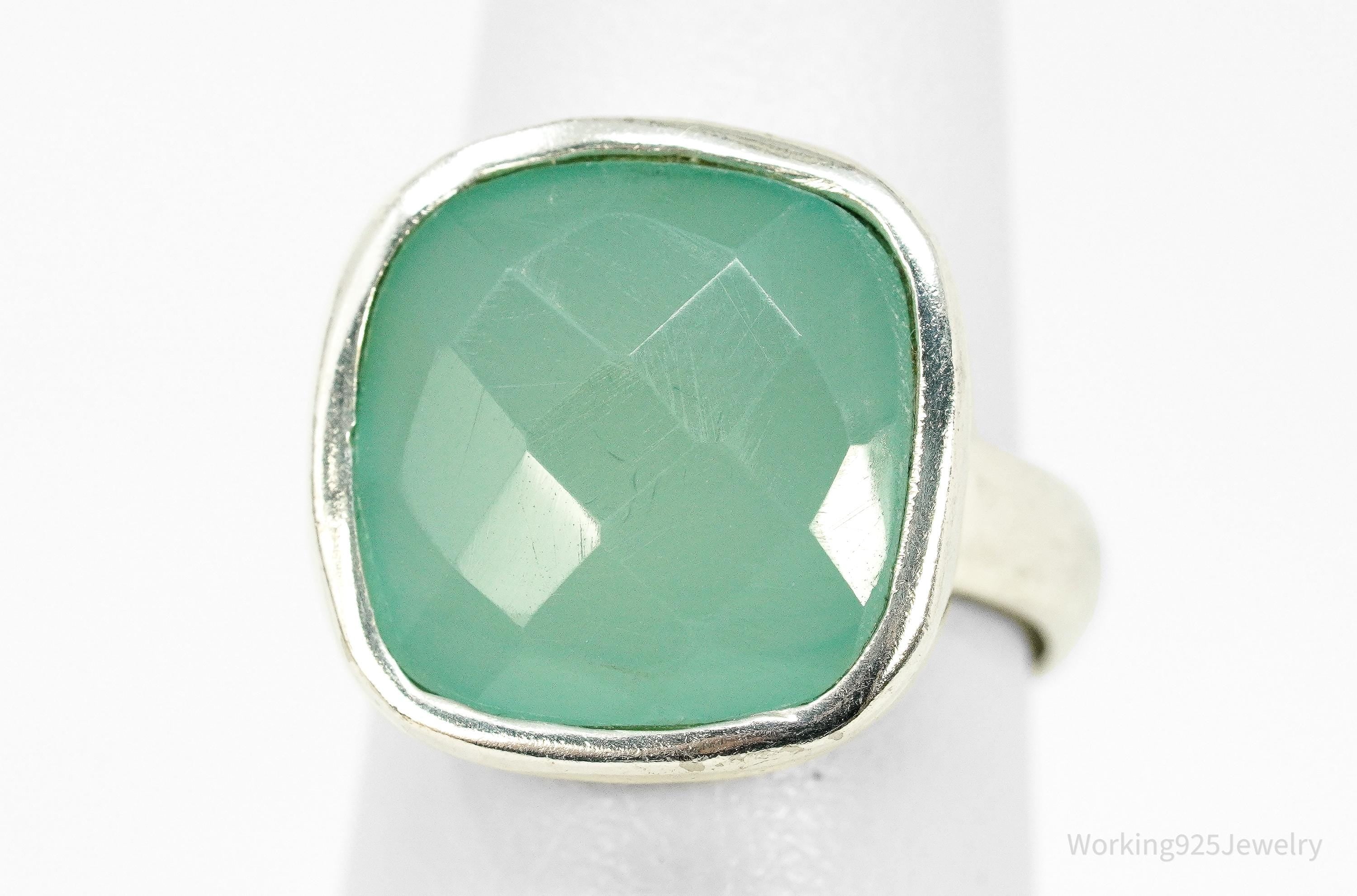 Vintage Aqua Chalcedony Silver Ring - Size 7