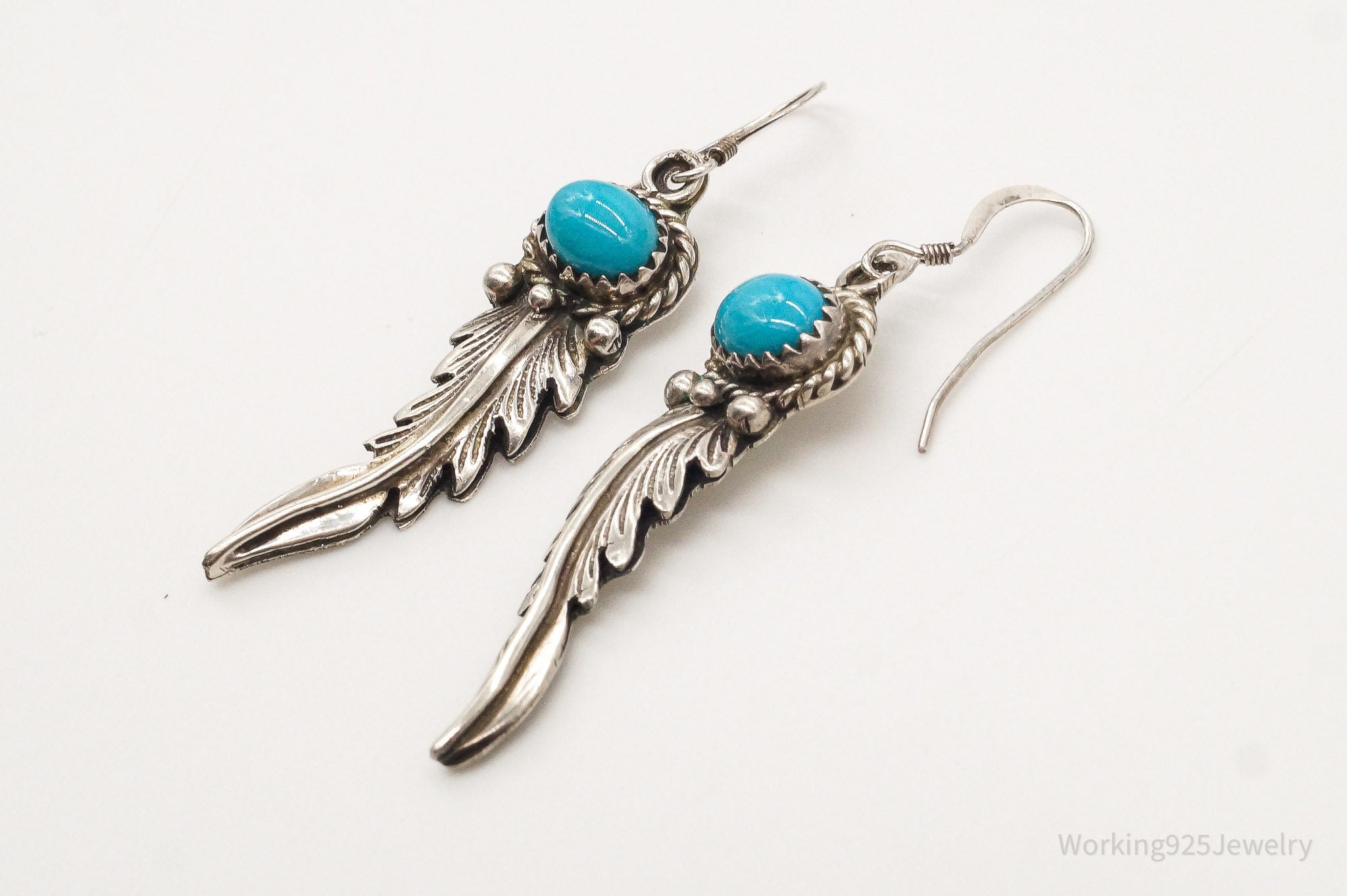 Vintage Native American Turquoise Feather Sterling Silver Earrings