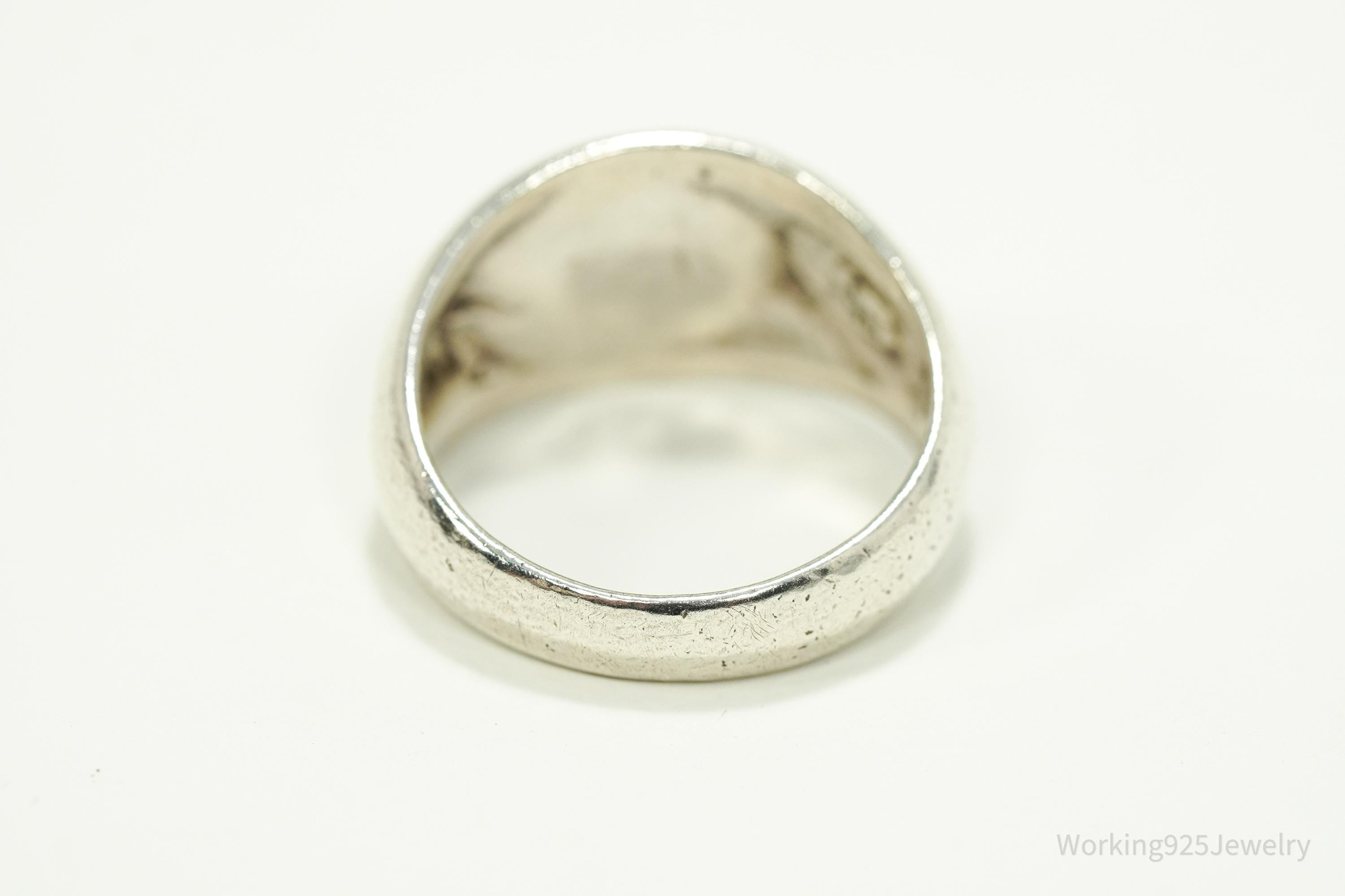 Vintage Native American Signed JP Turquoise Sterling Silver Ring - Size 6.25