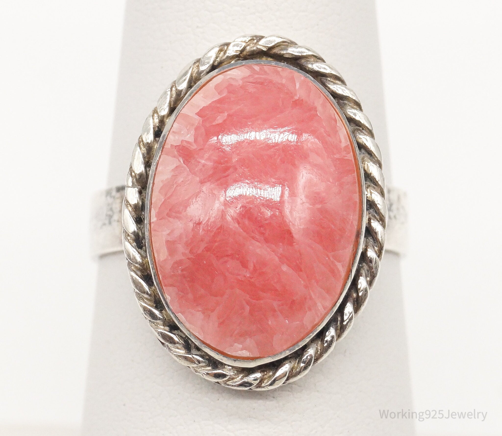 Vintage Pink Rhodochrosite 980 Silver Ring - Size 6.25