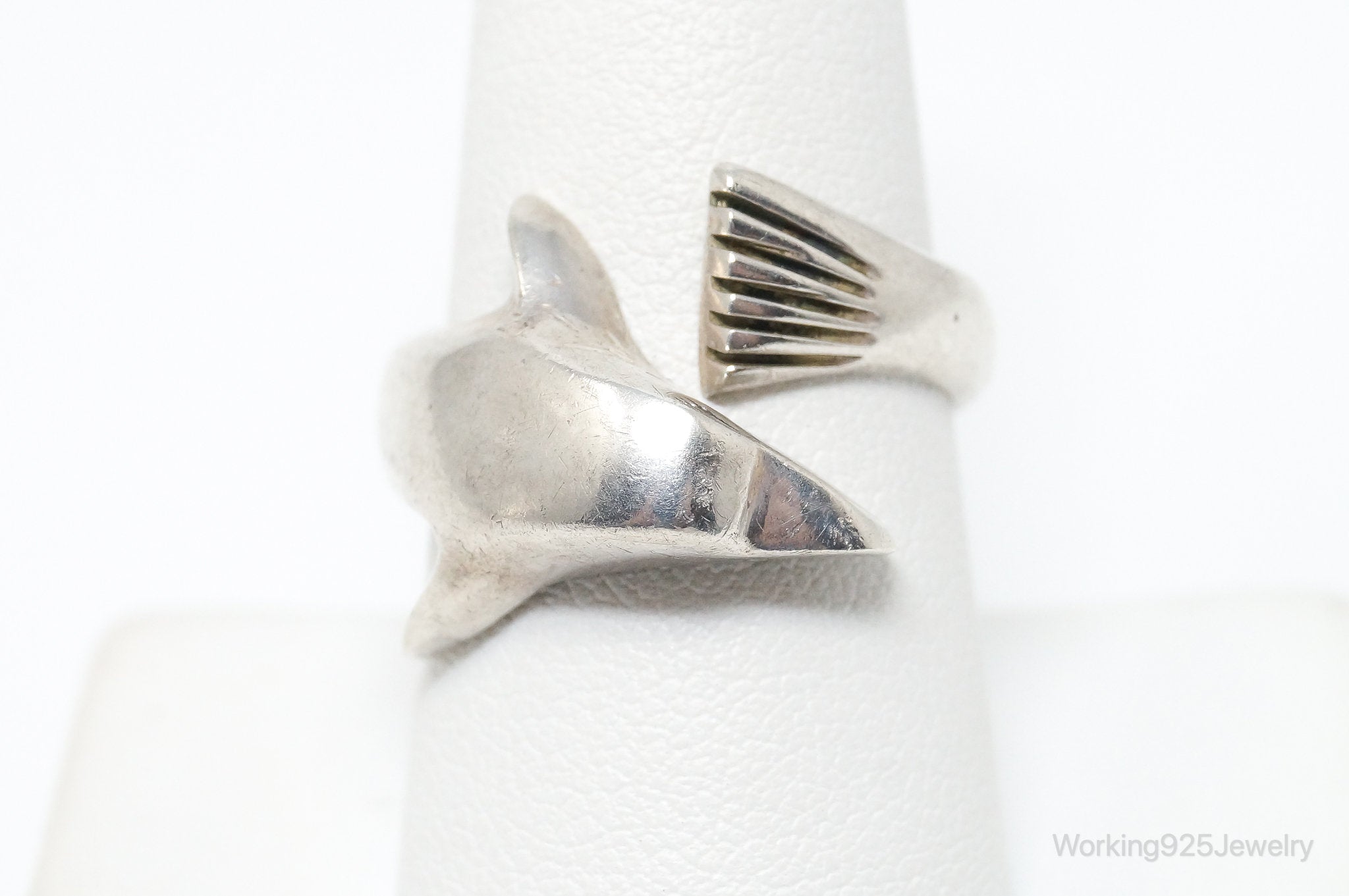 Vintage Taxco Mexico Artisan Dolphin Sterling Silver Wrap Ring - Size 8.25