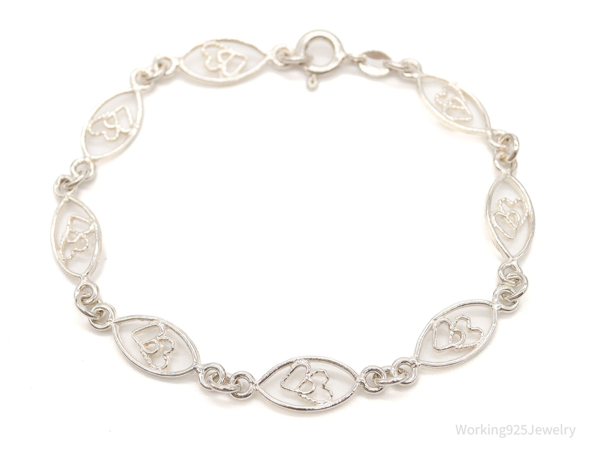 Vintage Linked Hearts Sterling Silver Bracelet