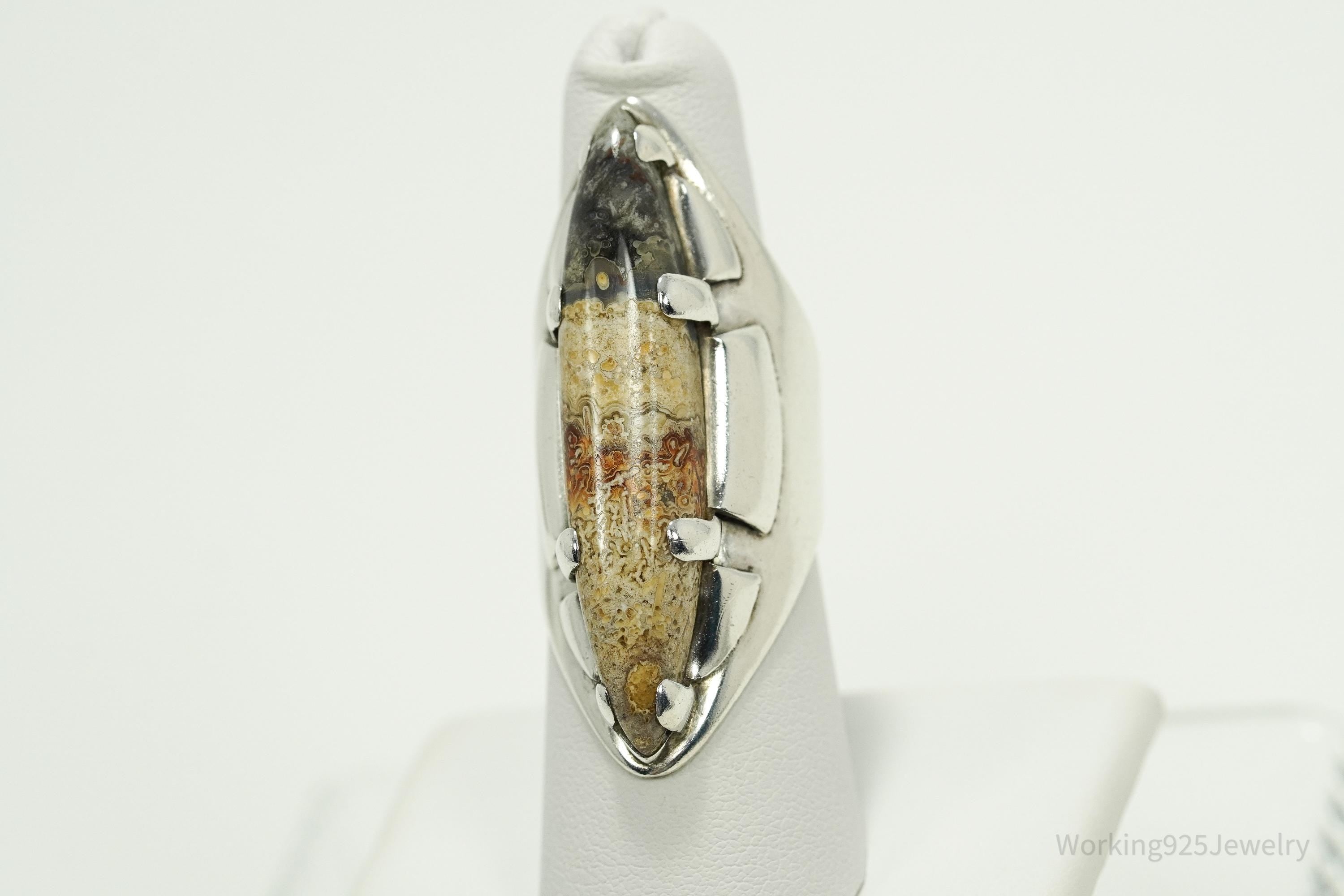 Vintage Large Agate Silver Ring - Size 7.5