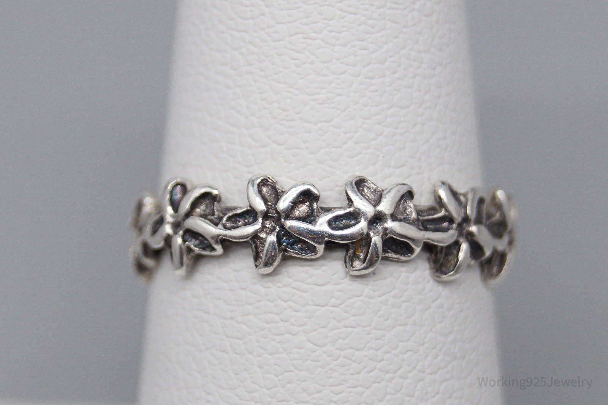 Vintage Flowers Pattern Sterling Silver Band Ring Size 6.75