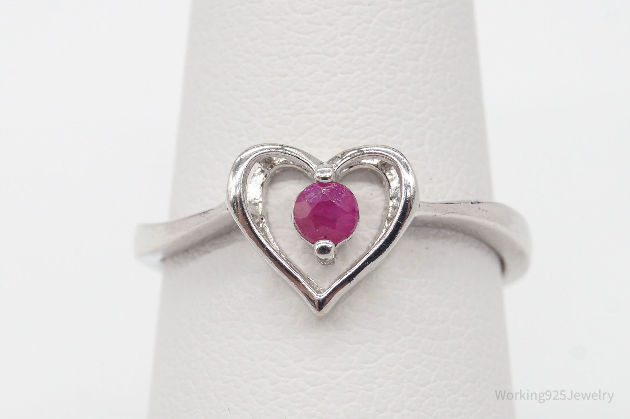 Vintage Ross Simons Ruby Heart Sterling Silver Ring - Size 7