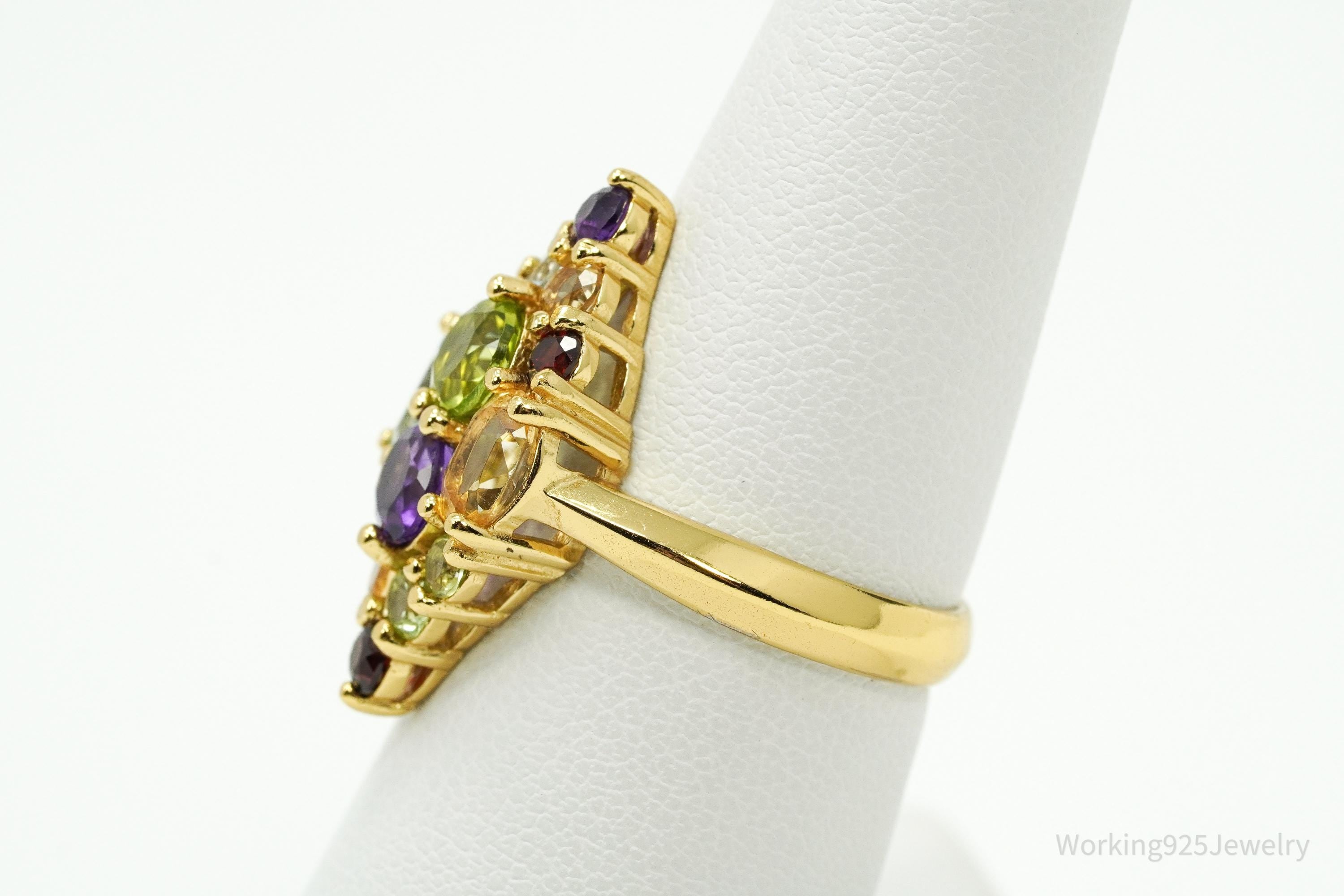 Designer PAJ Multi Gem Gold Vermeil Sterling Silver Ring - Size 7