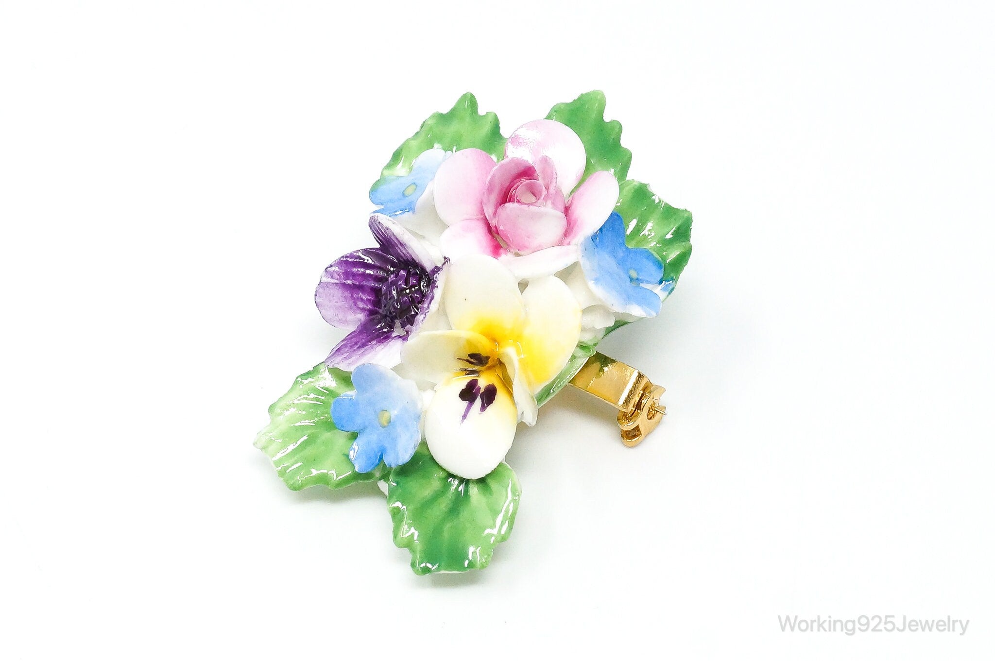 Vintage Porcelain Flowers Made In England Pin Brooch