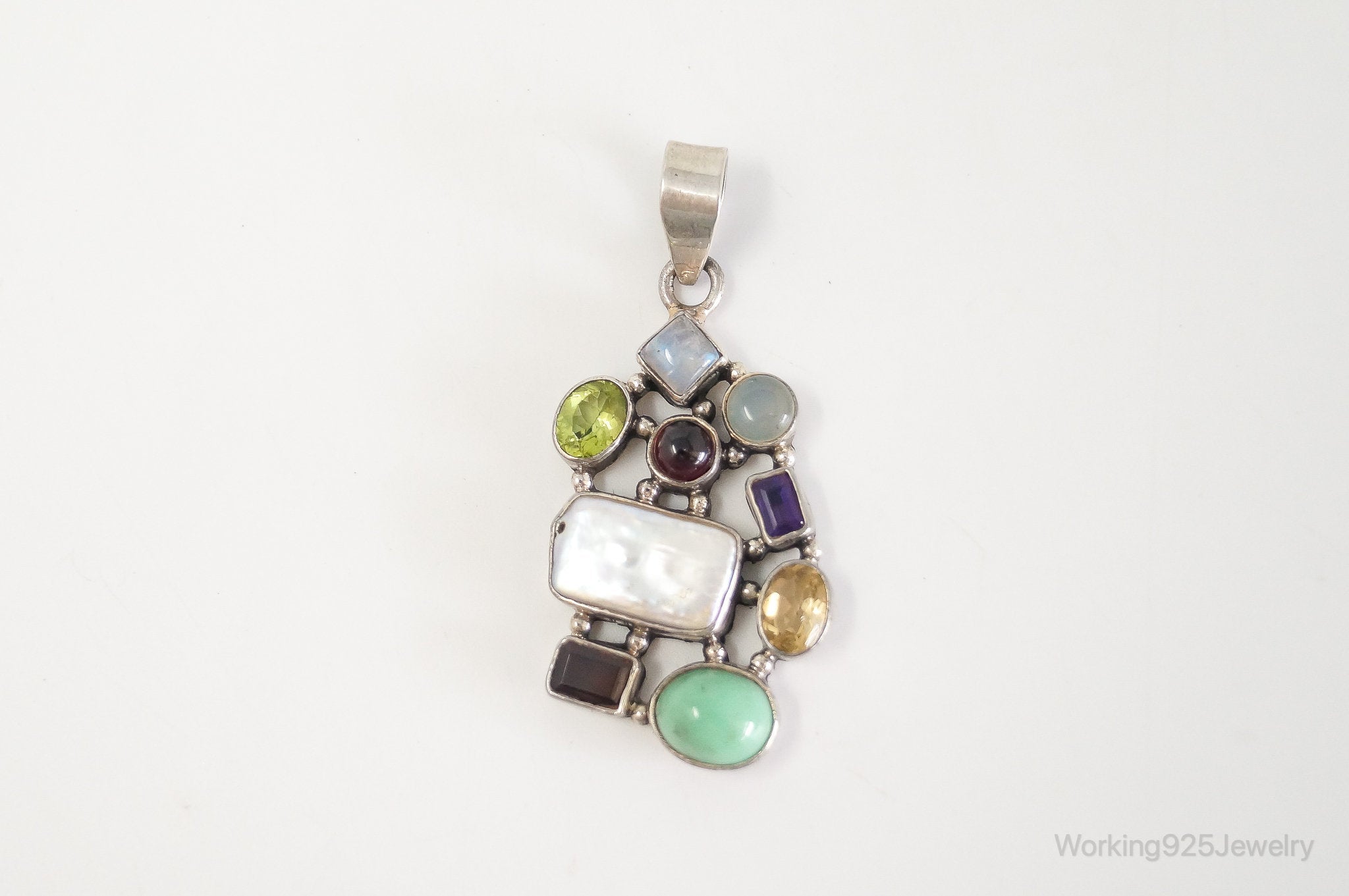 Vintage Multi Gem Sterling Silver Necklace Pendant