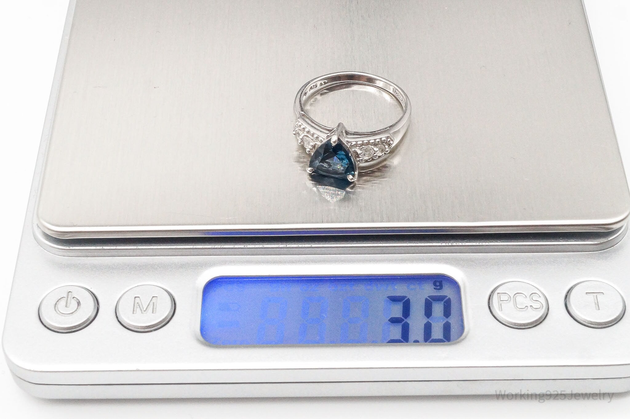 Vintage London Blue & White Topaz Sterling Silver Ring - Size 8