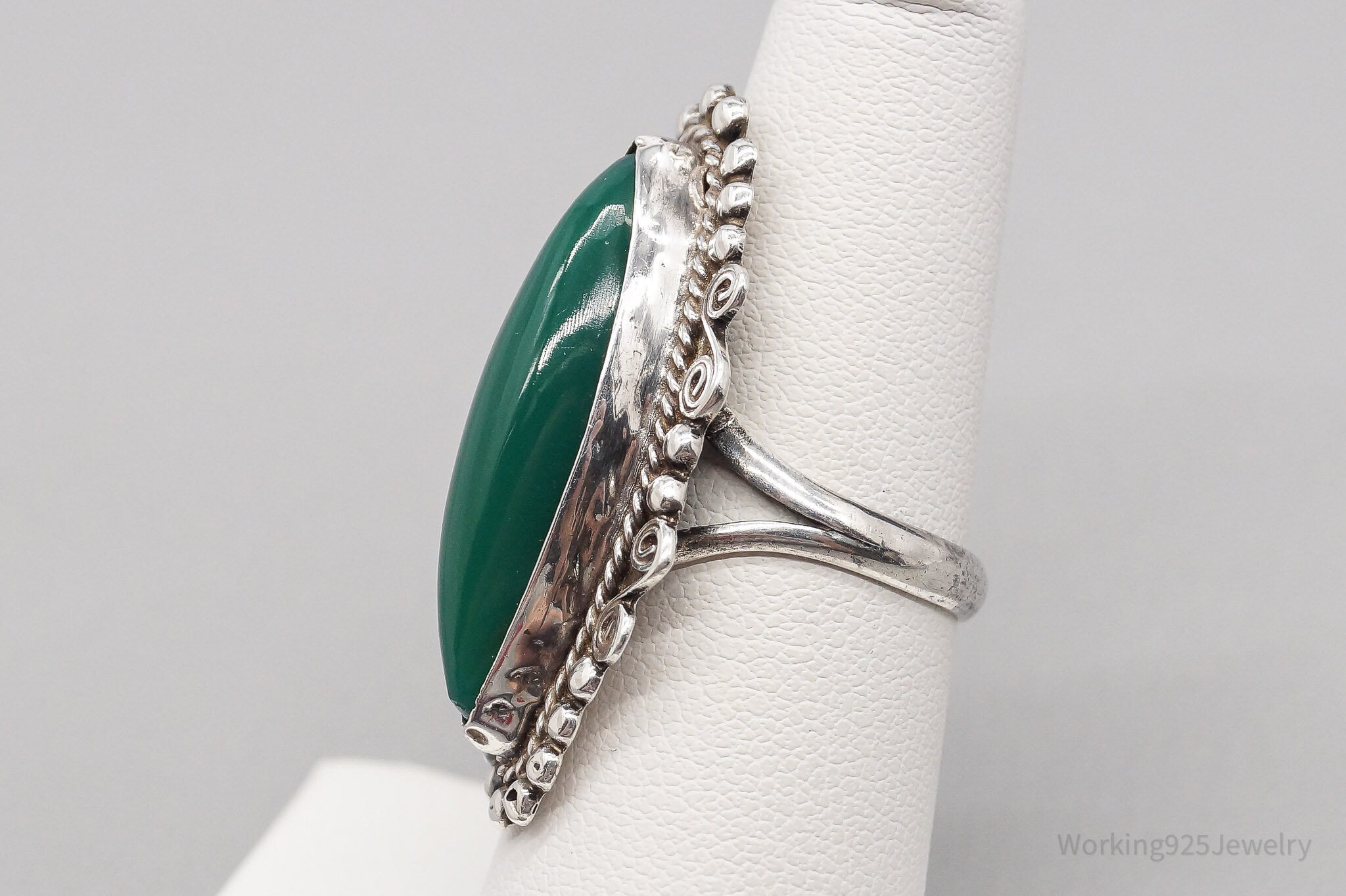 Vintage Mexico Green Onyx Southwestern Silver Ring - Size 6.25