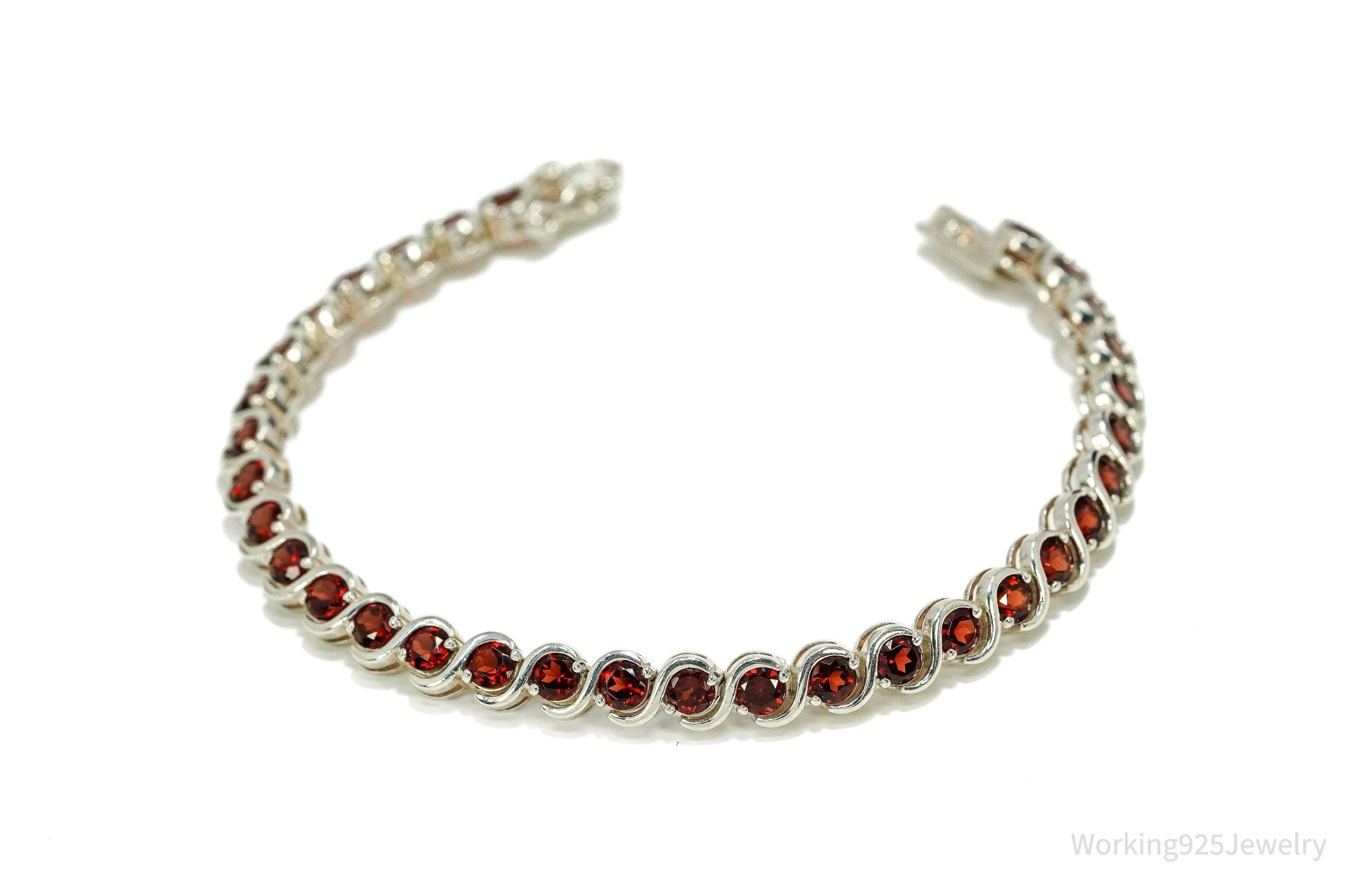 Vintage Red Garnet Sterling Silver Bracelet - 7.5"
