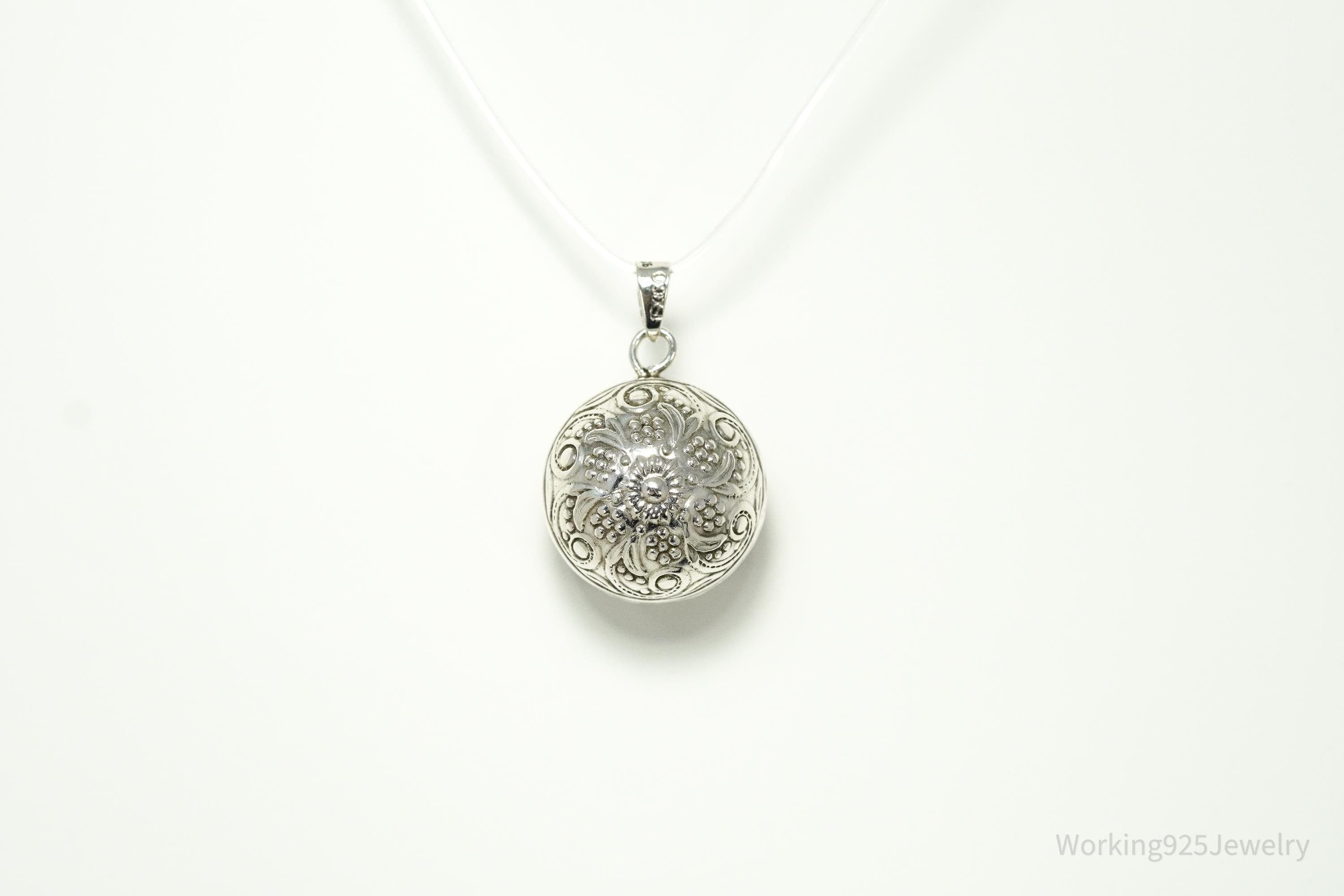 Vintage Ornate Sterling Silver Harmony Jingle Bell Ball Pendant