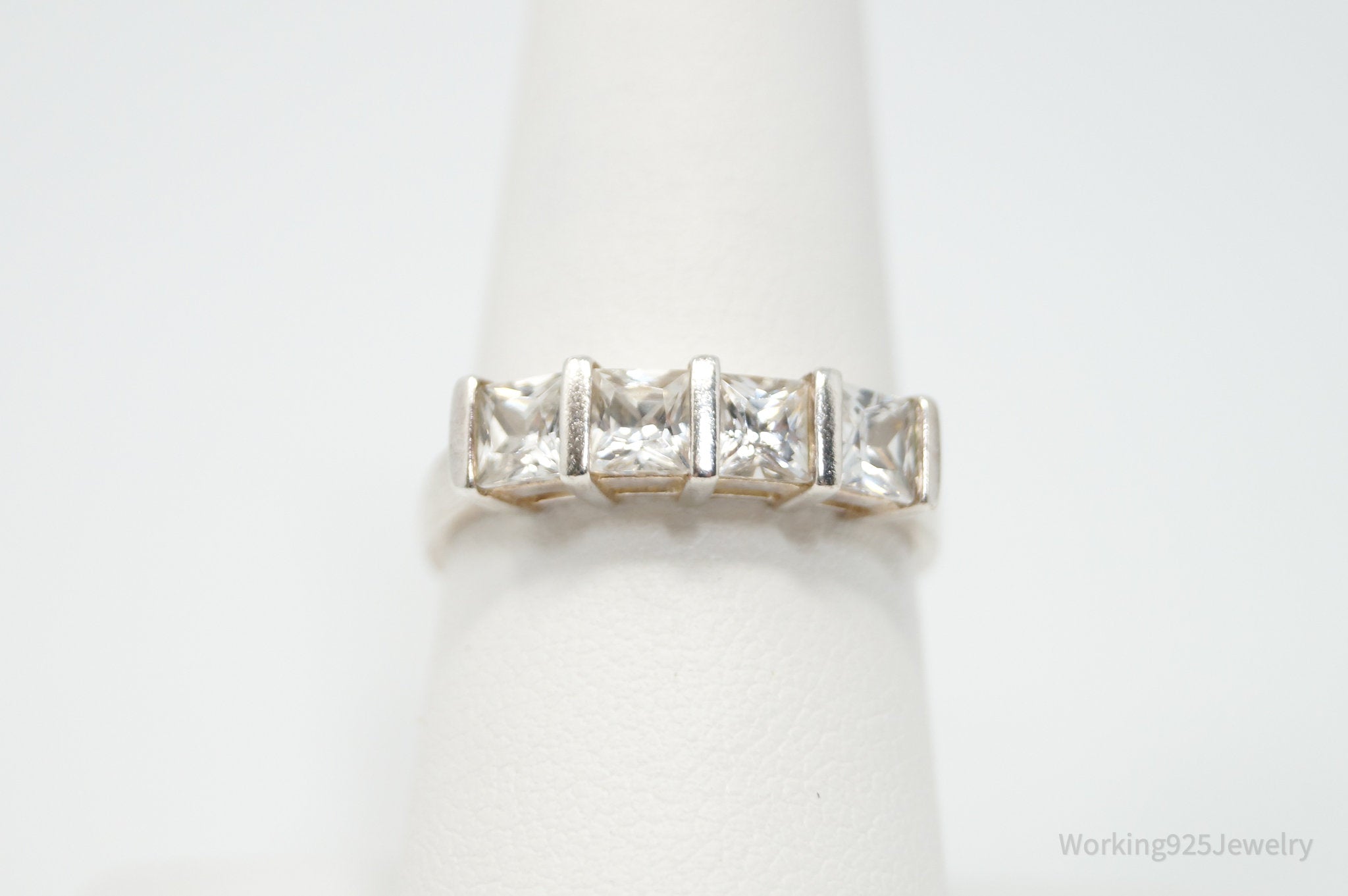 Vintage Cubic Zirconia Sterling Silver Statement Ring - Sz 8