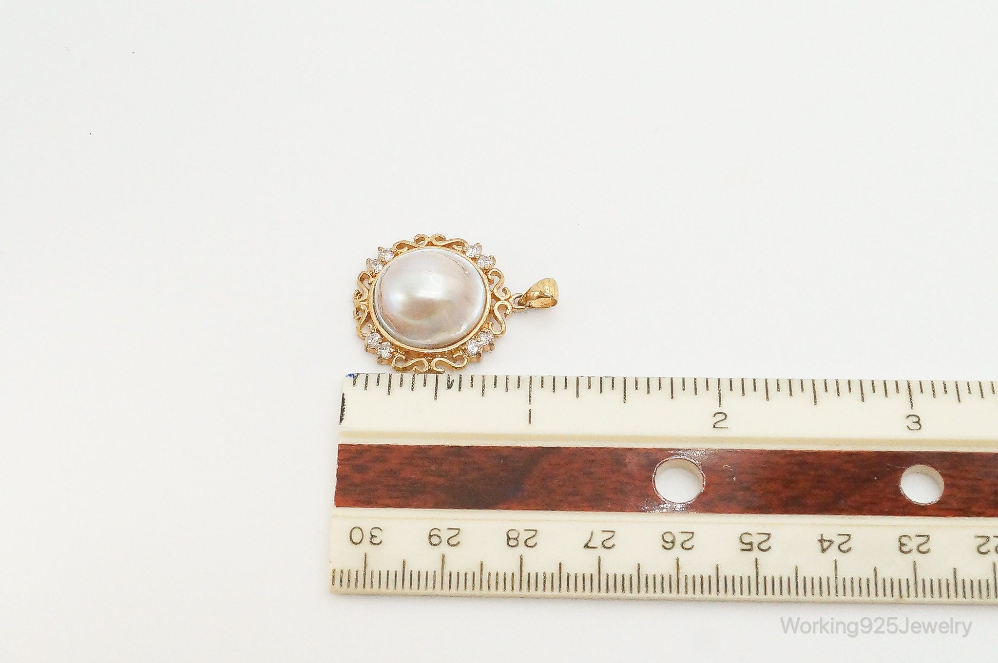 Vintage Pearl Gold Vermeil Cubic Zirconia Sterling Silver Pendant