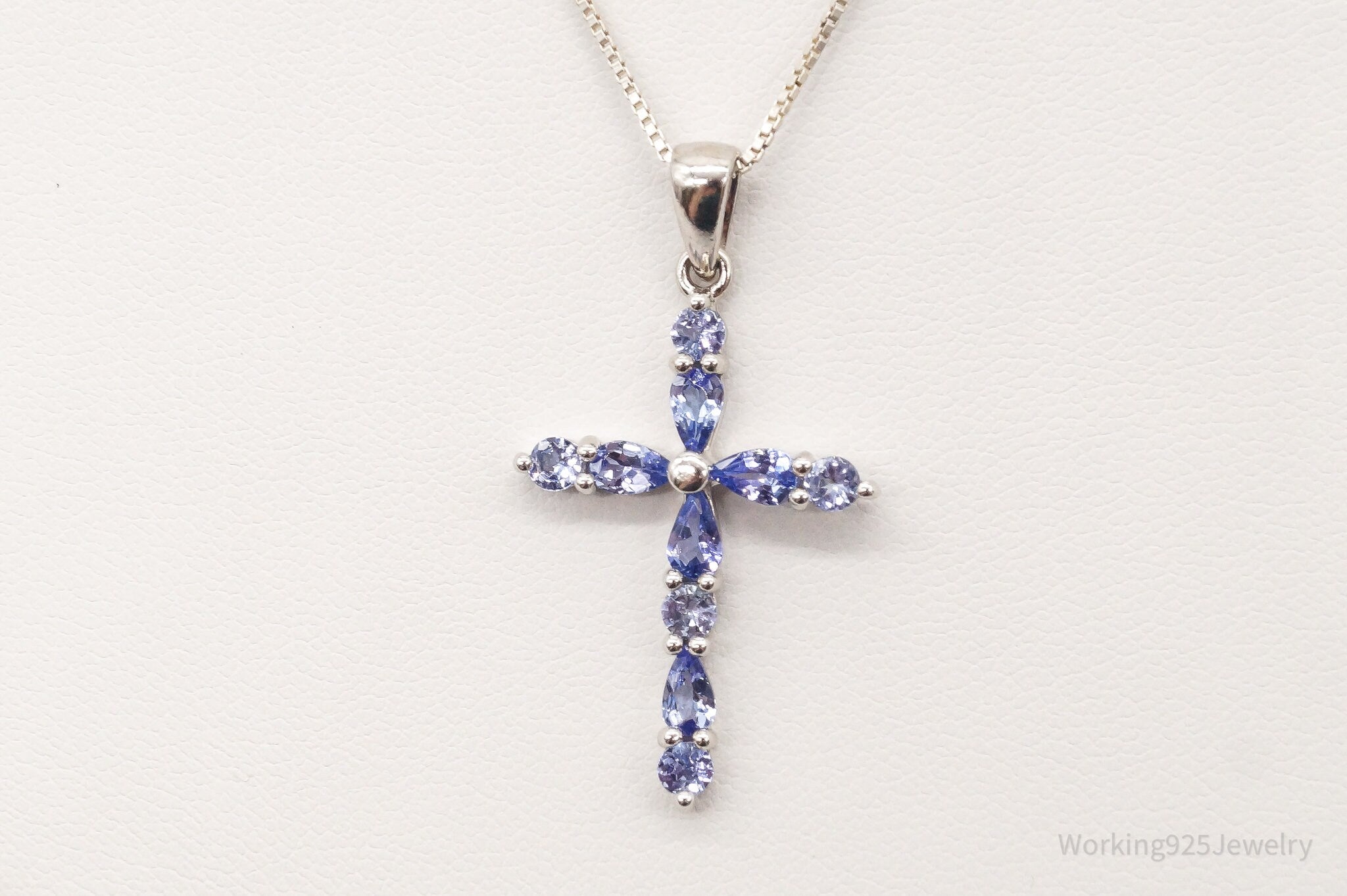 Vintage Iolite Cross Sterling Silver Necklace