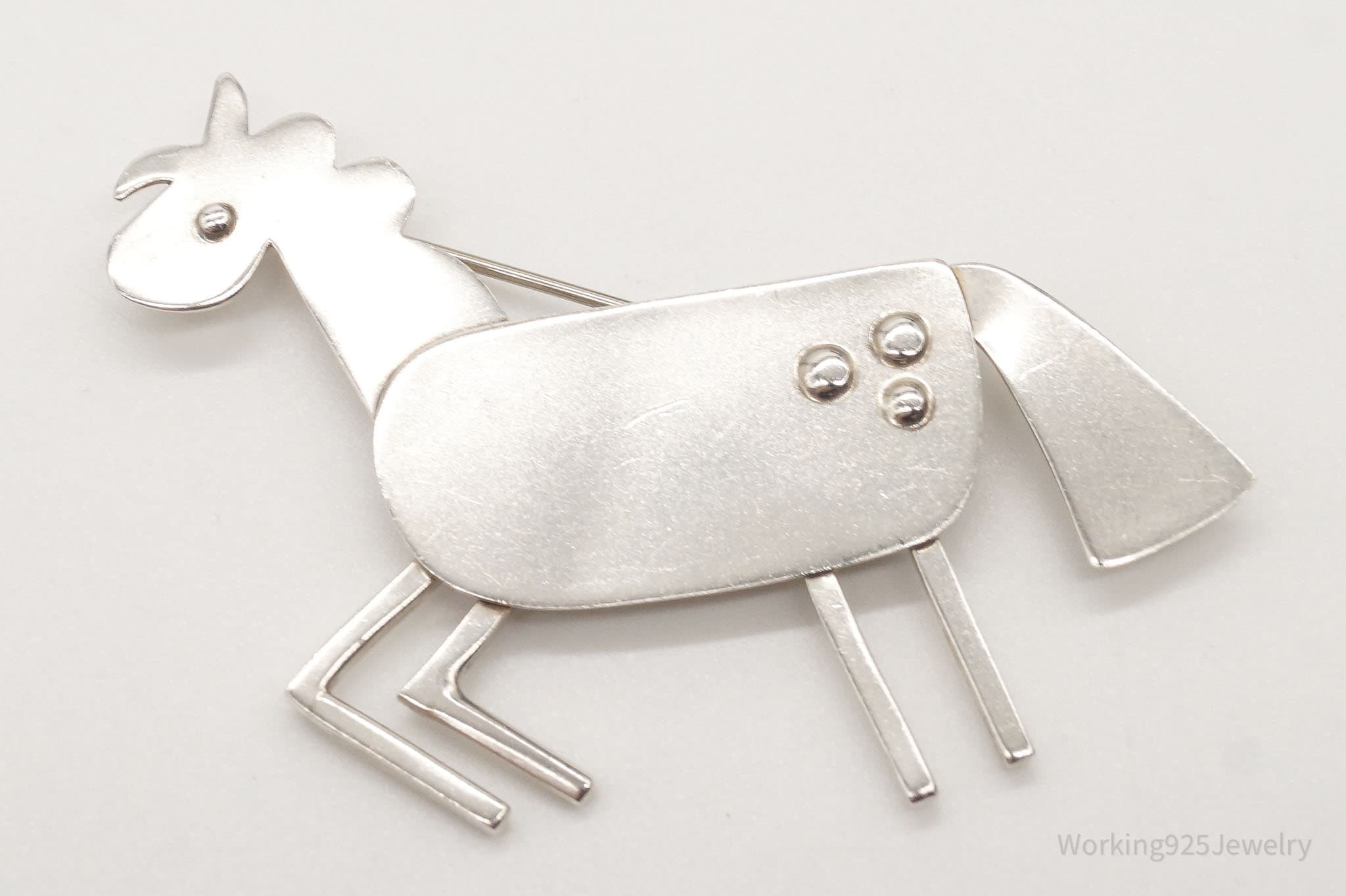 Vintage Modernist Horse Sterling Silver Brooch Pin