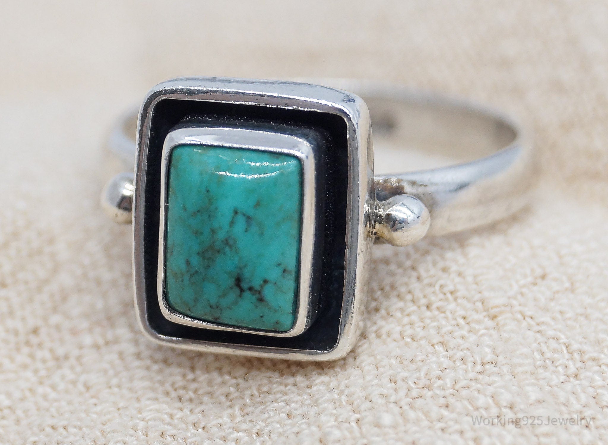 Vintage Turquoise Sterling Silver Ring - Size 7.75