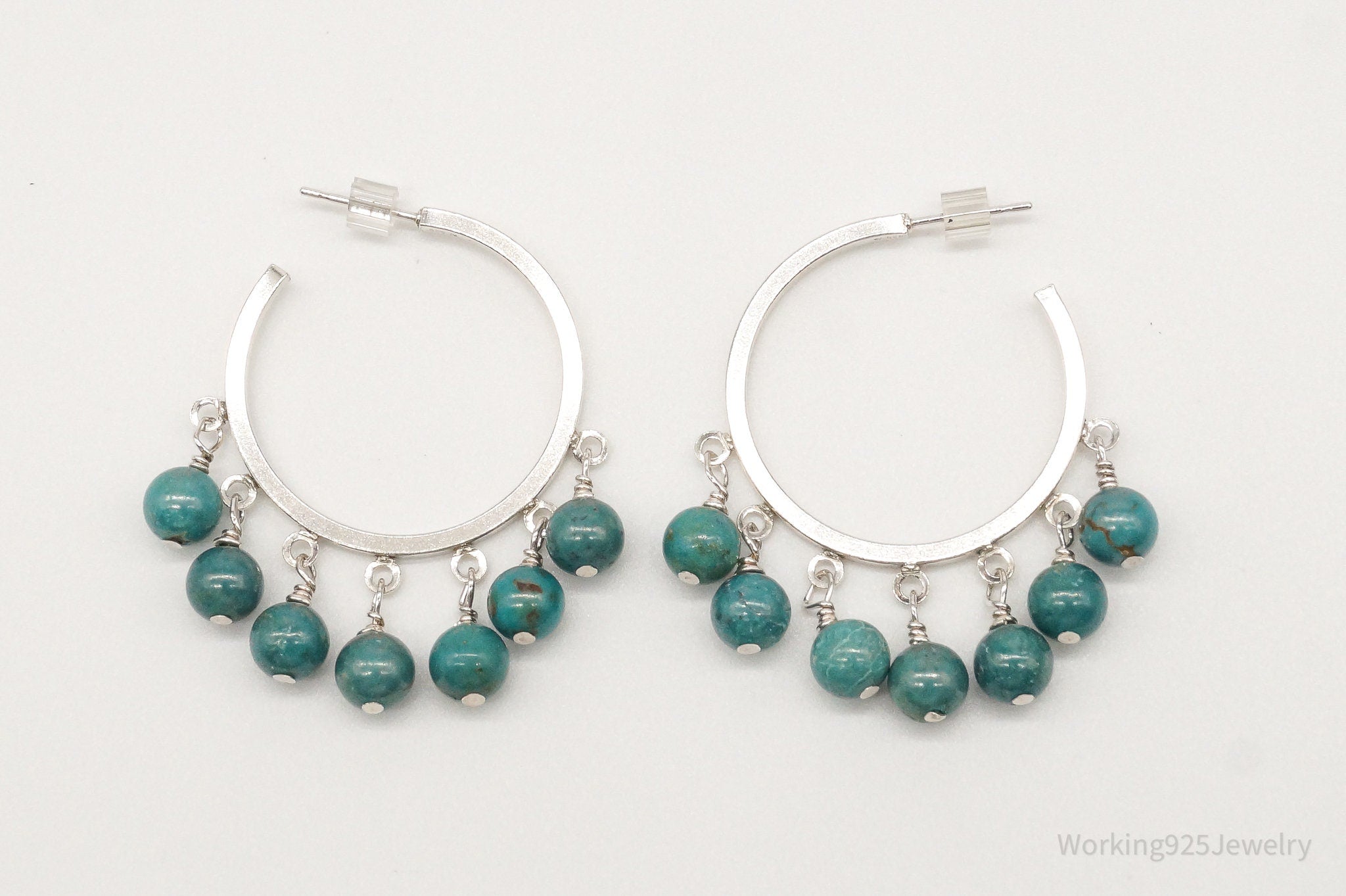 Vintage Western Style Turquoise Sterling Silver Hoop Earrings