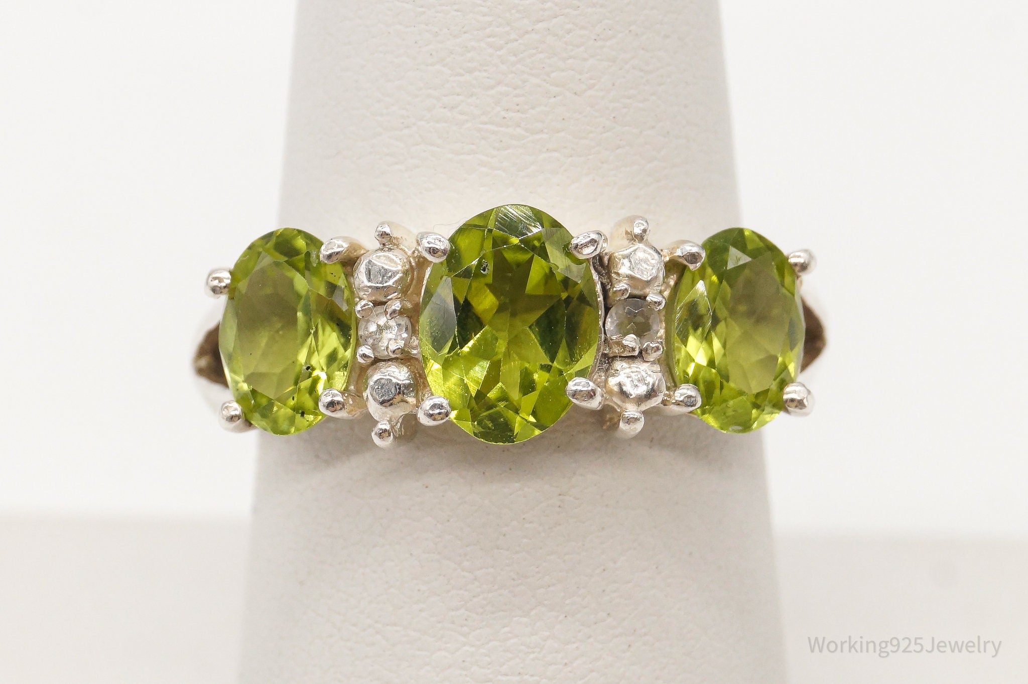 Vintage Peridot Cubic Zirconia Sterling Silver Ring - Size 7.25