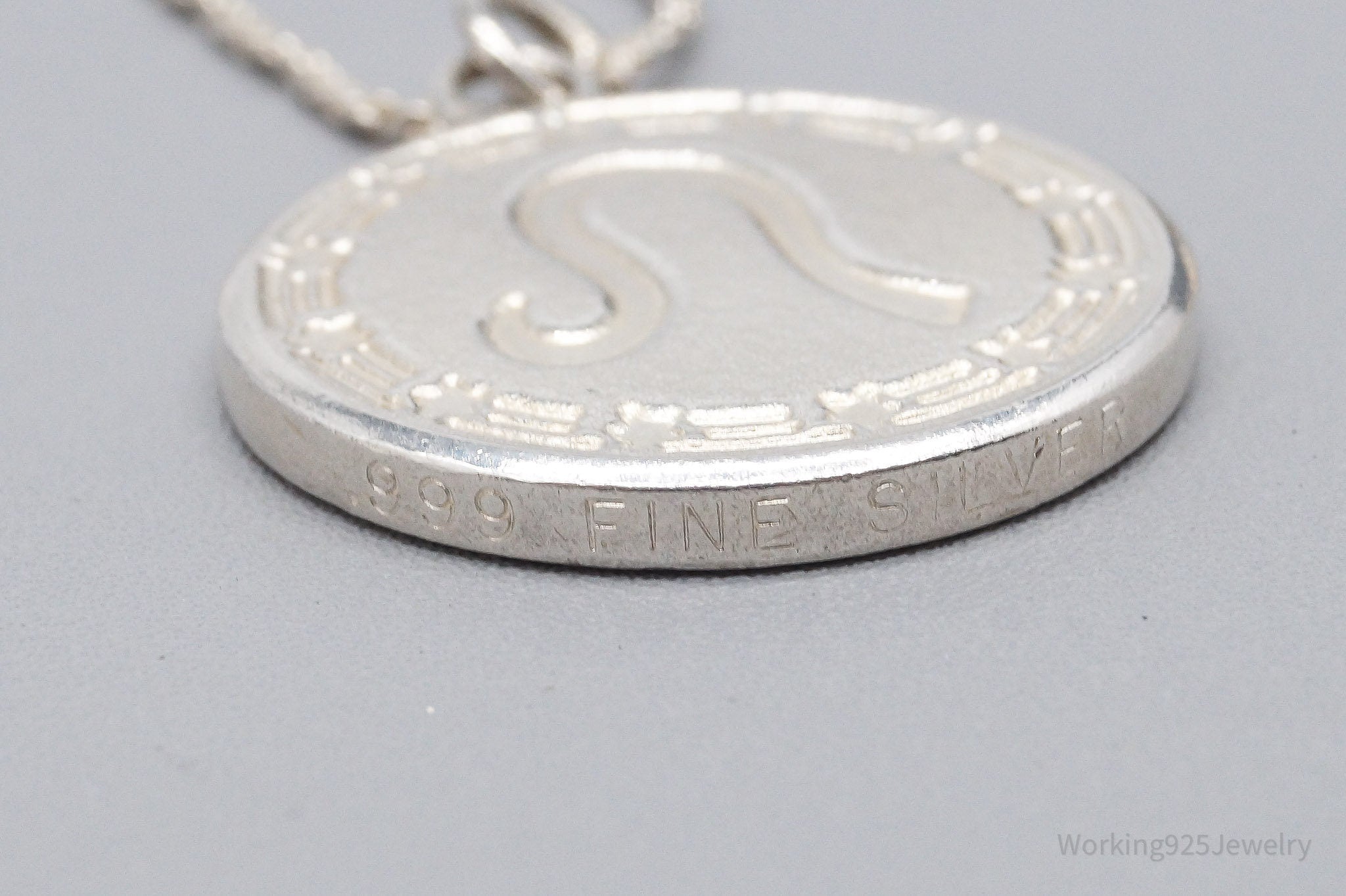 Vintage Leo Sign .999 Fine Silver Pendant Sterling Silver Chain Necklace 30"
