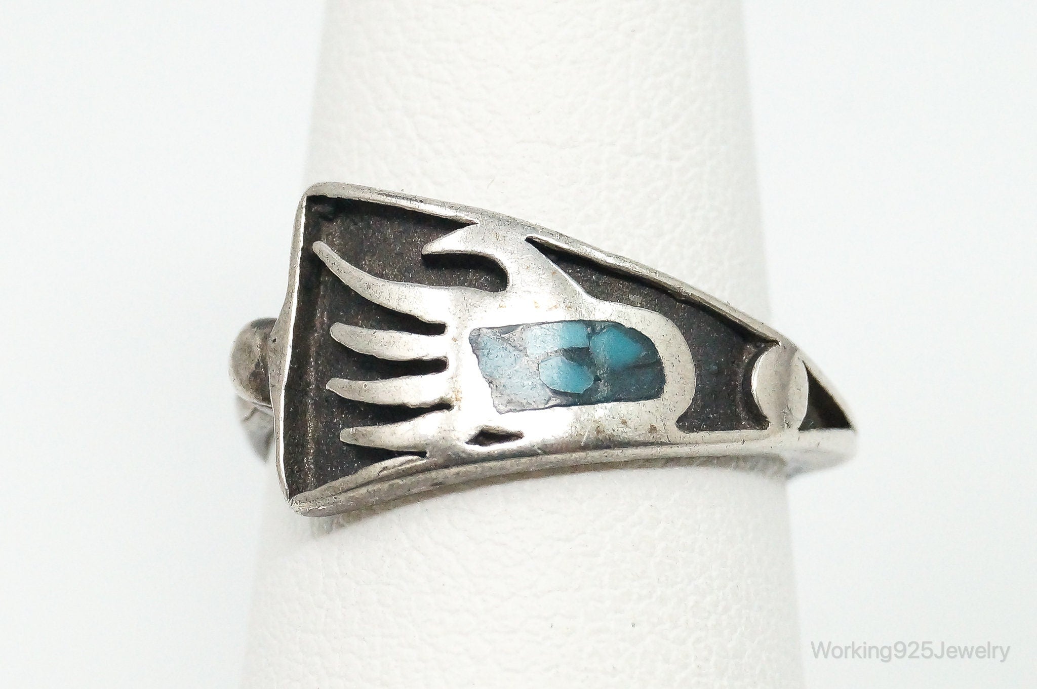 Vintage Native American Turquoise Unsigned Sterling Silver Ring - Size 6