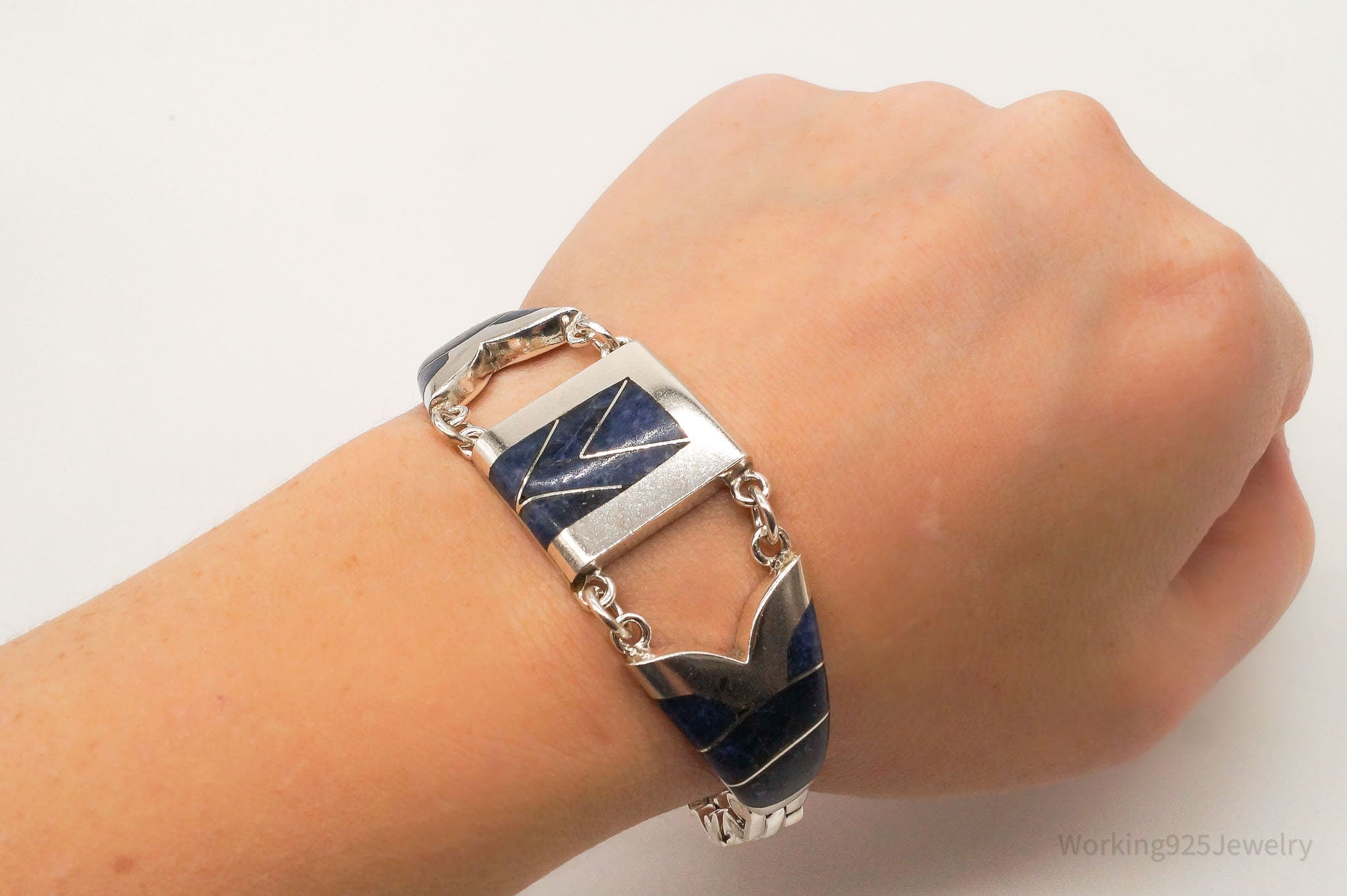 Vintage Mexico Modernist Sodalite 950 Silver Bracelet