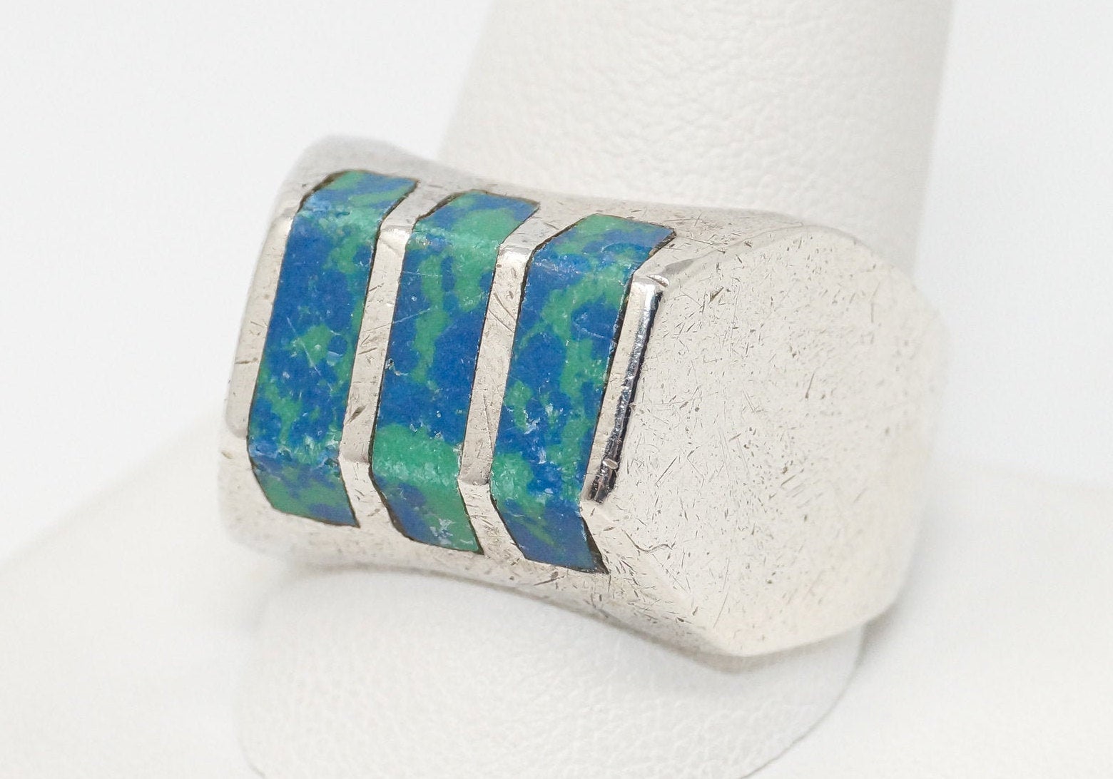 Vintage Mexico Azurite Western Sterling Silver Ring - Sz 12