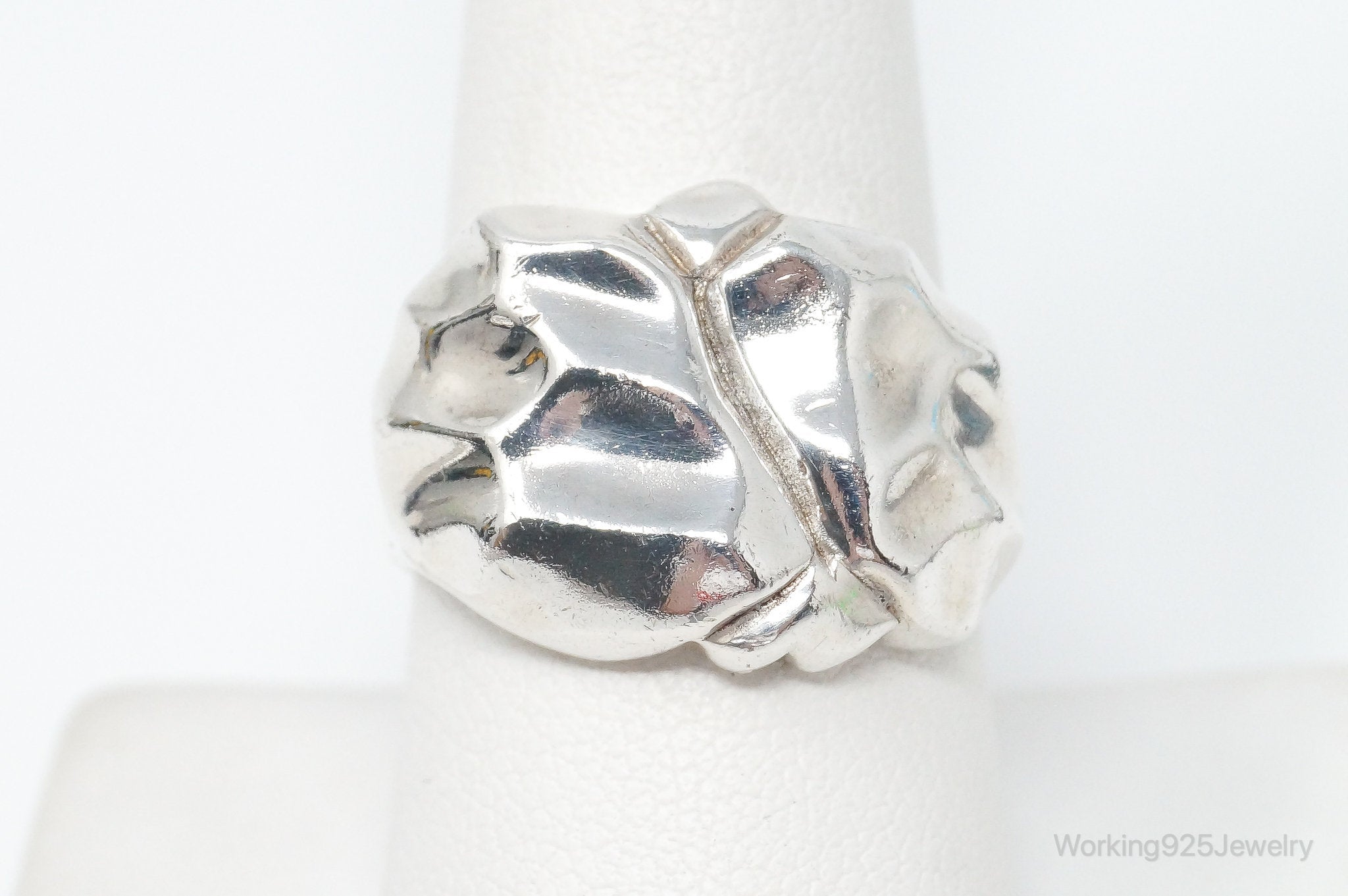 Vintage Large Modernist Space Age Sterling Silver Ring - SZ 8.75