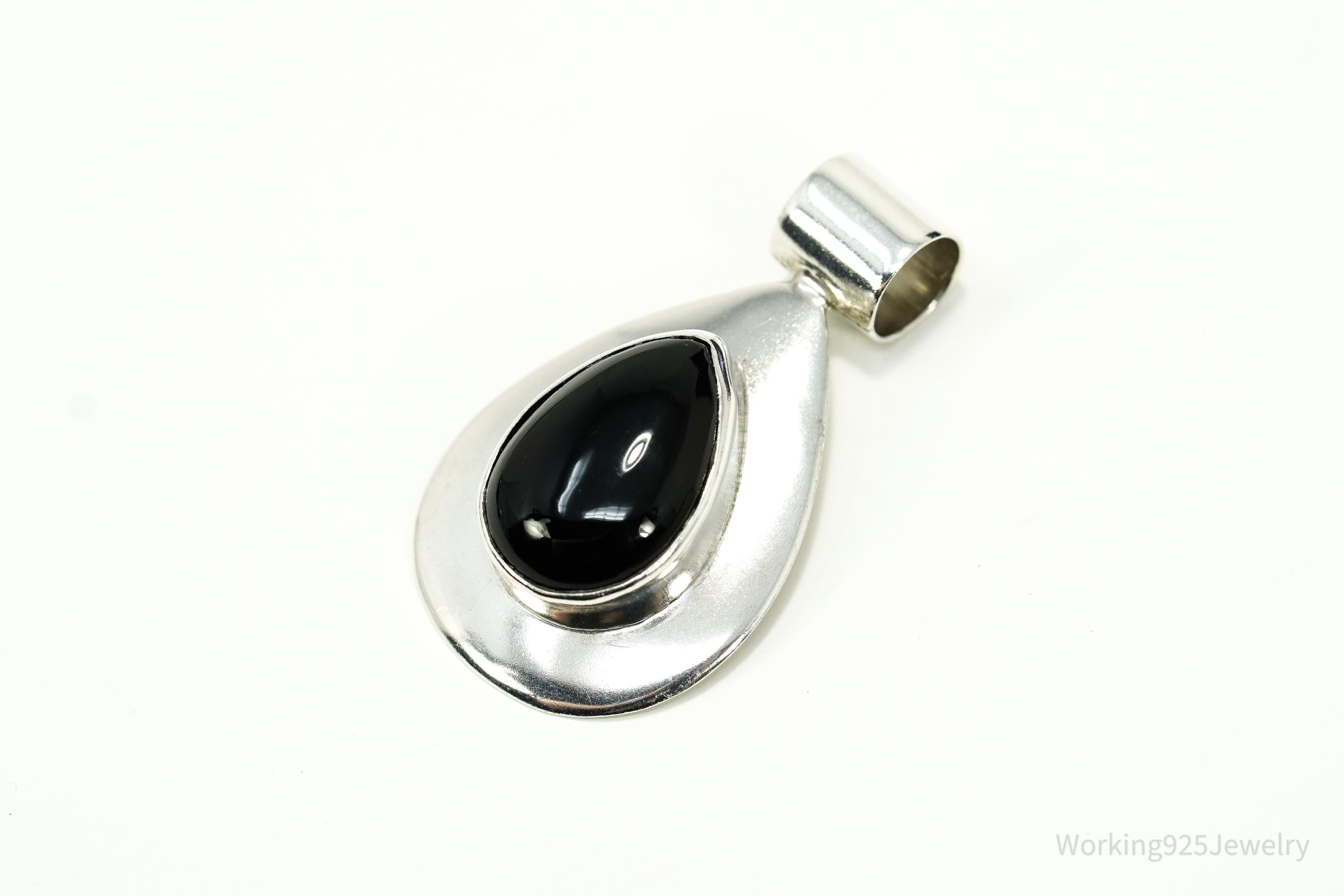 Vintage Large Mexico Modernist Black Onyx Sterling Silver Pendant