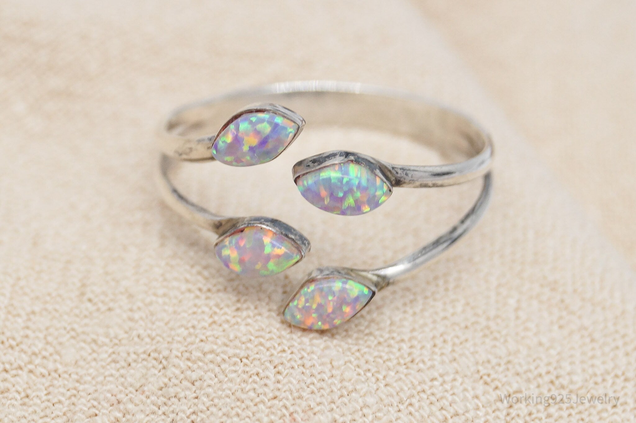 Vintage Opal Silver Ring - Size 11 Adjustable