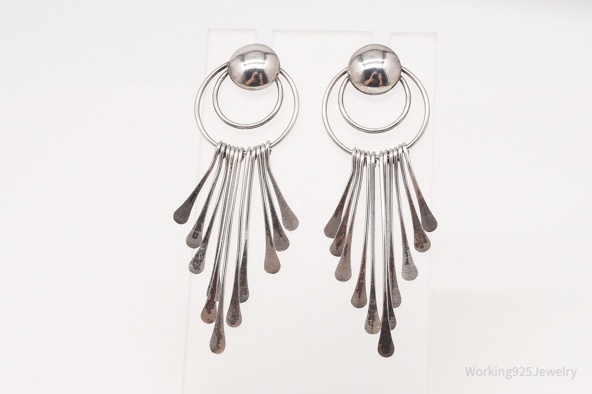 Vintage Modernist Style Silver Earrings