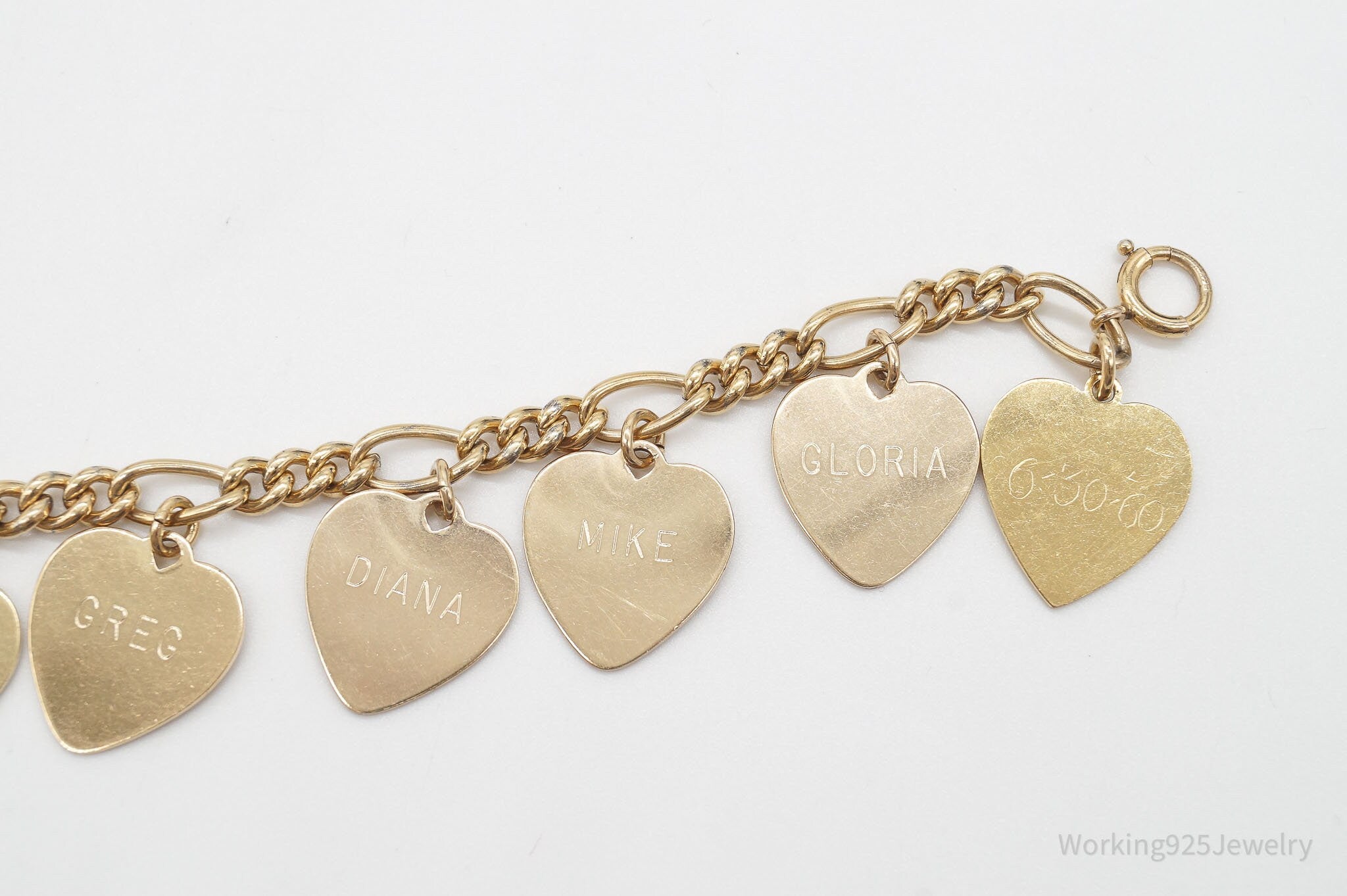 Vintage 1960s Heart Charms 1/20 12K Gold Filled Chain Bracelet