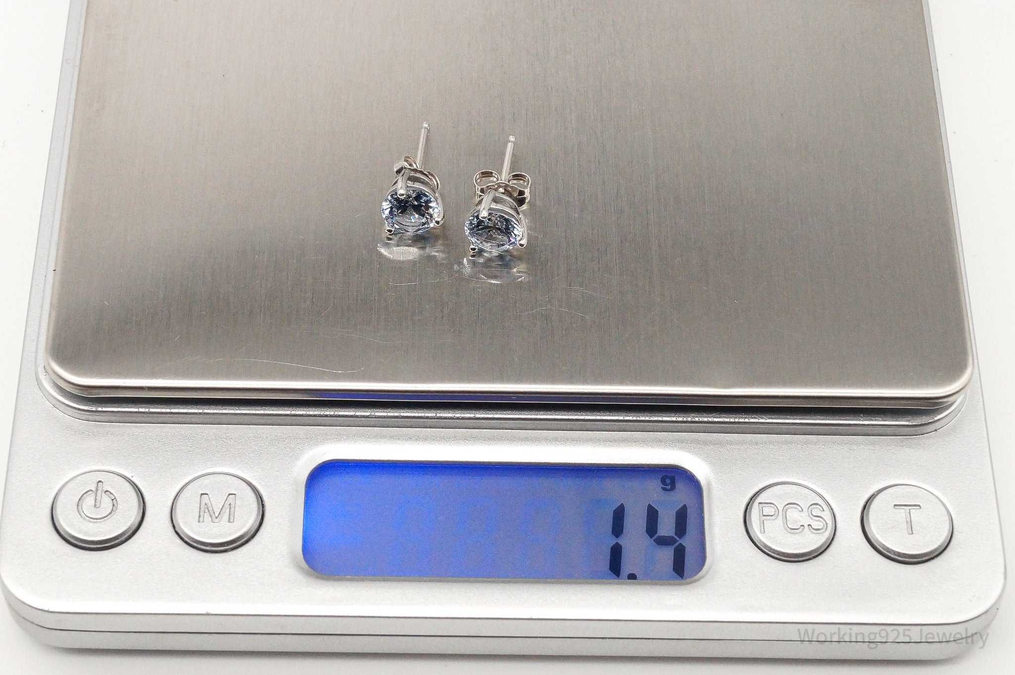 Vintage Purple Blue Cubic Zirconia Sterling Silver Platinum Clad Post Earrings