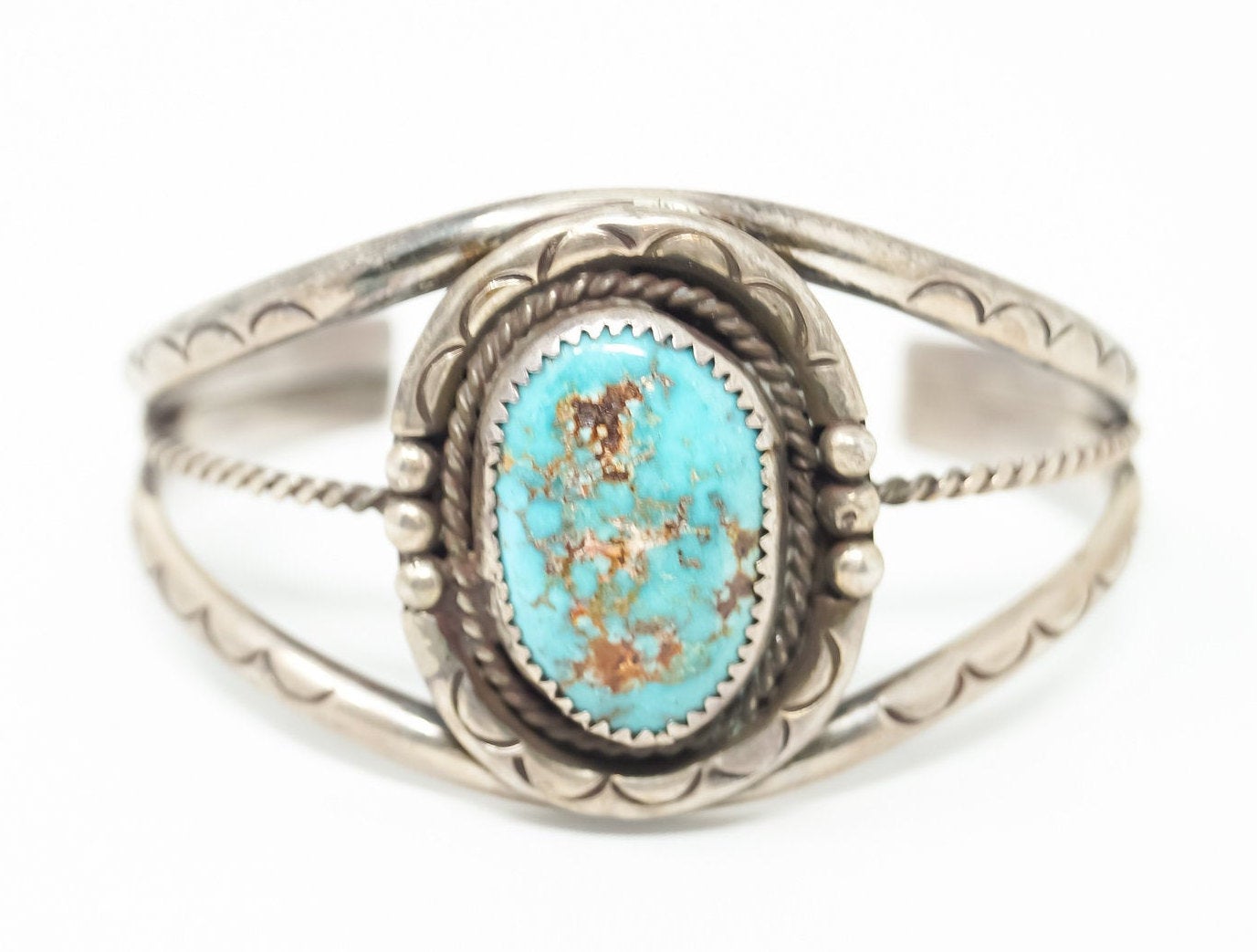 Vintage Native Esther Keesonnie Brown Navajo Turquoise Sterling Silver Bracelet