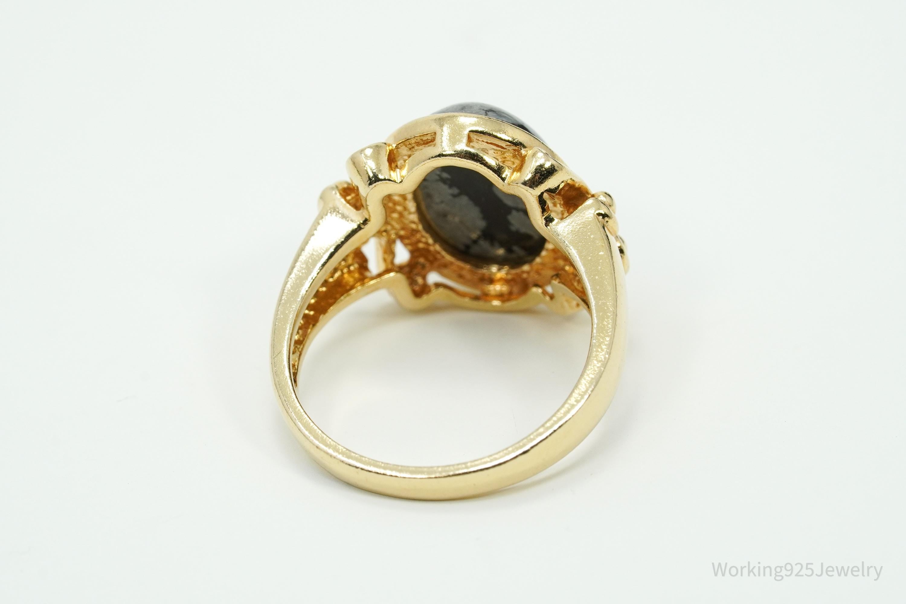 Designer Ross Simons Snowflake Obsidian Gold Over Sterling Silver Ring - SZ 9.75