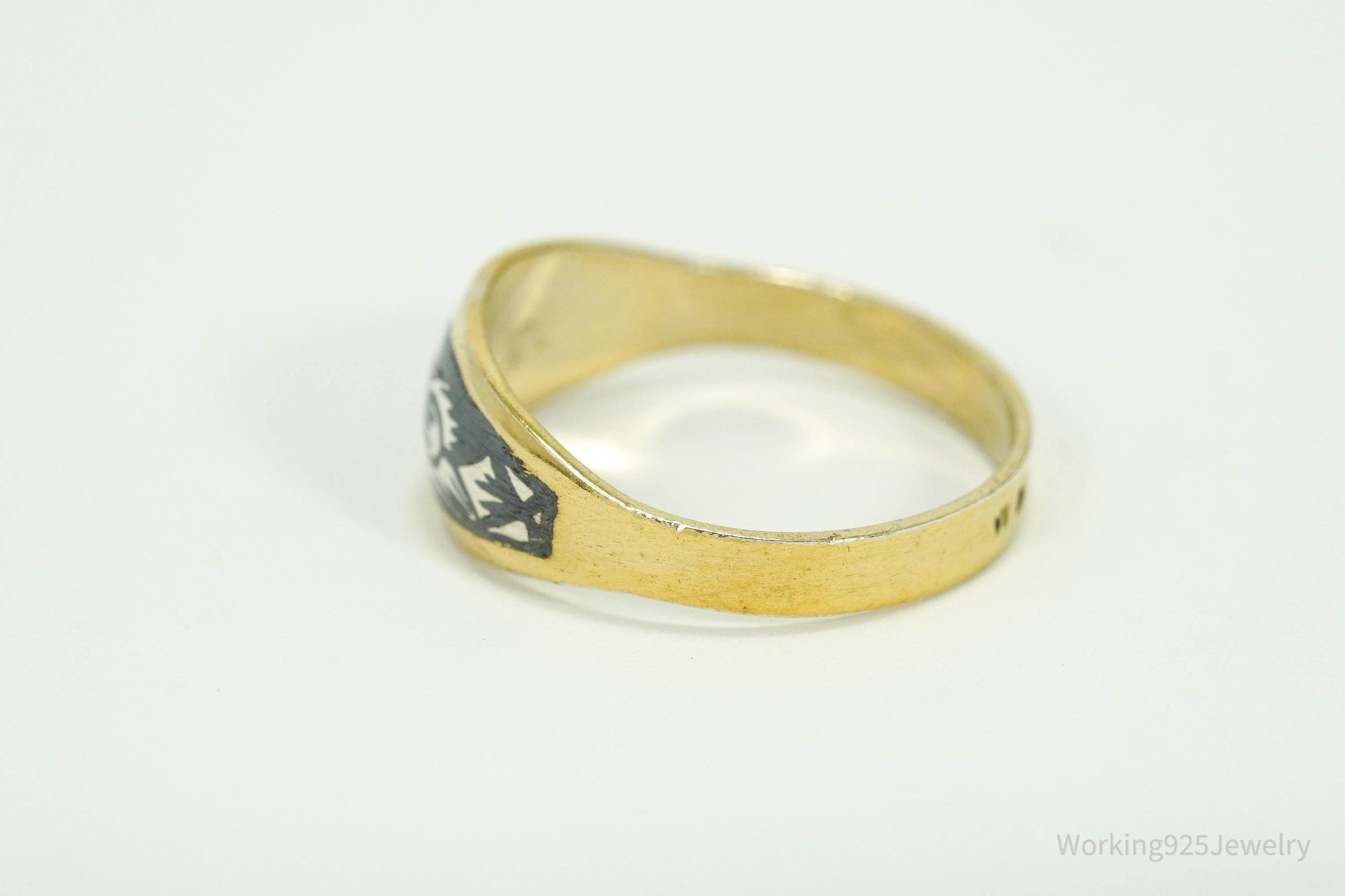 Antique Early 1900s Russian Gold Washed Sterling Silver Ring - Size 7.5