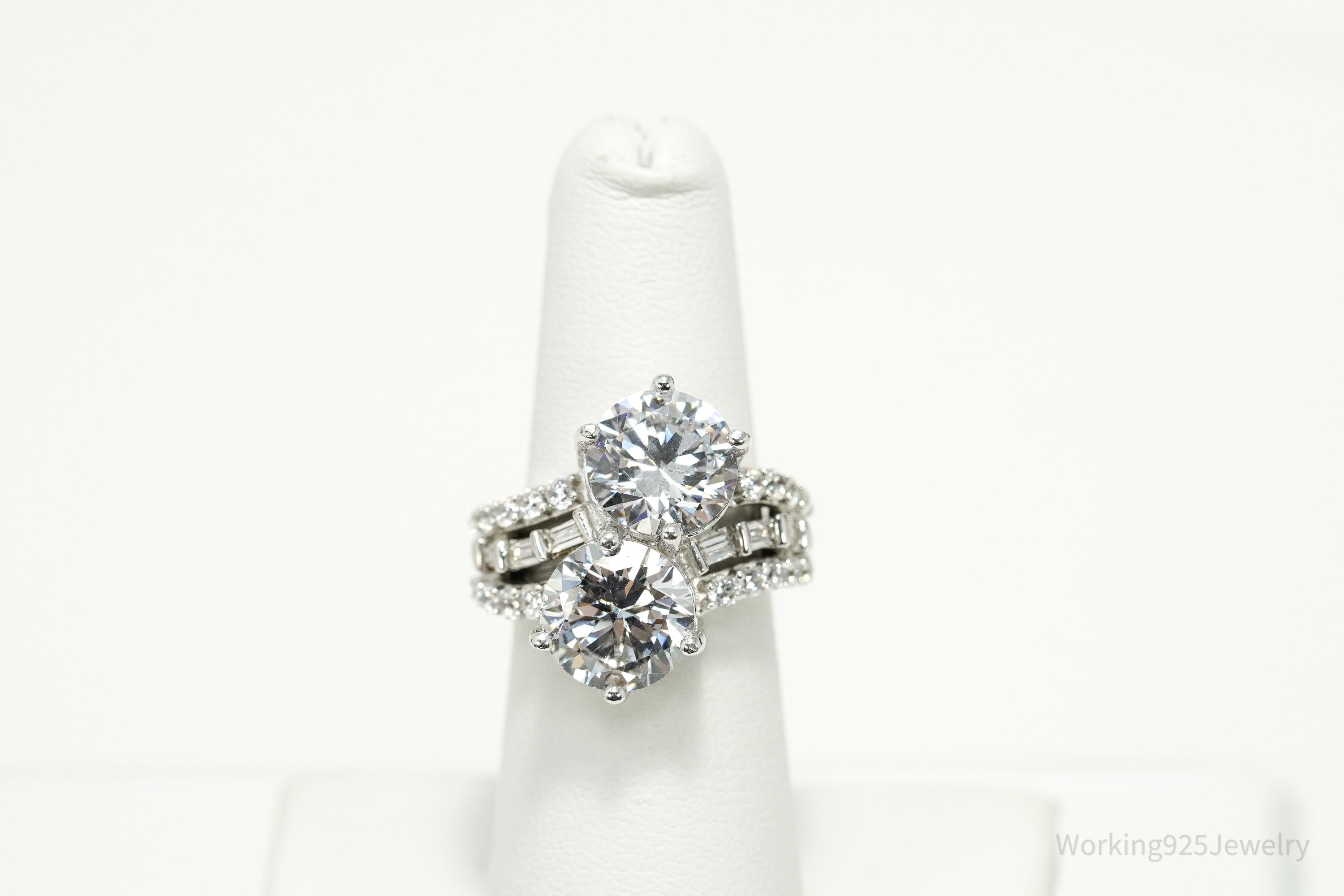 Vintage Cubic Zirconia Cluster Cocktail Sterling Silver Ring - Size 6