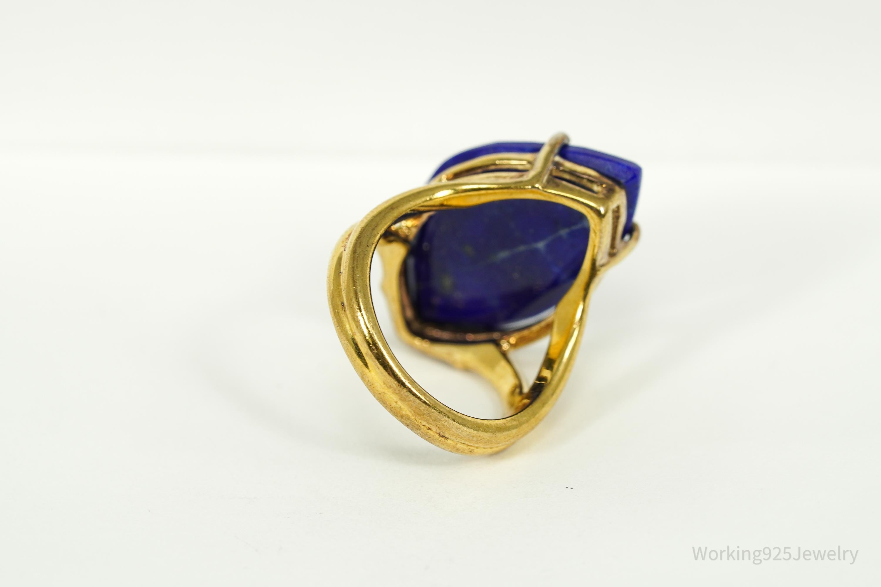 Vintage Lapis Lazuli Gold Vermeil Sterling Silver Ring - Size 5.25
