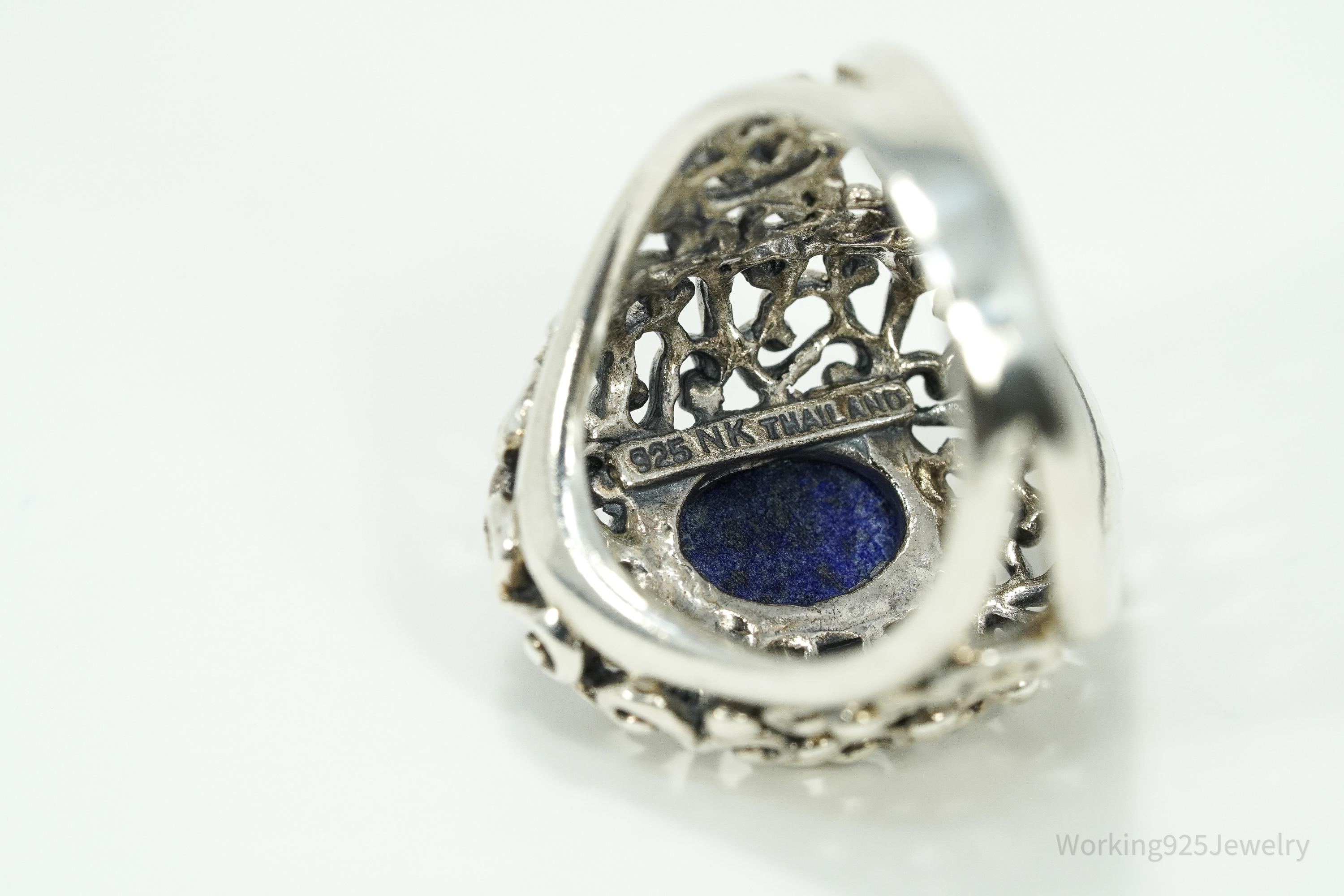 Vintage NK Lapis Lazuli Sterling Silver Statement Ring Size 8.25