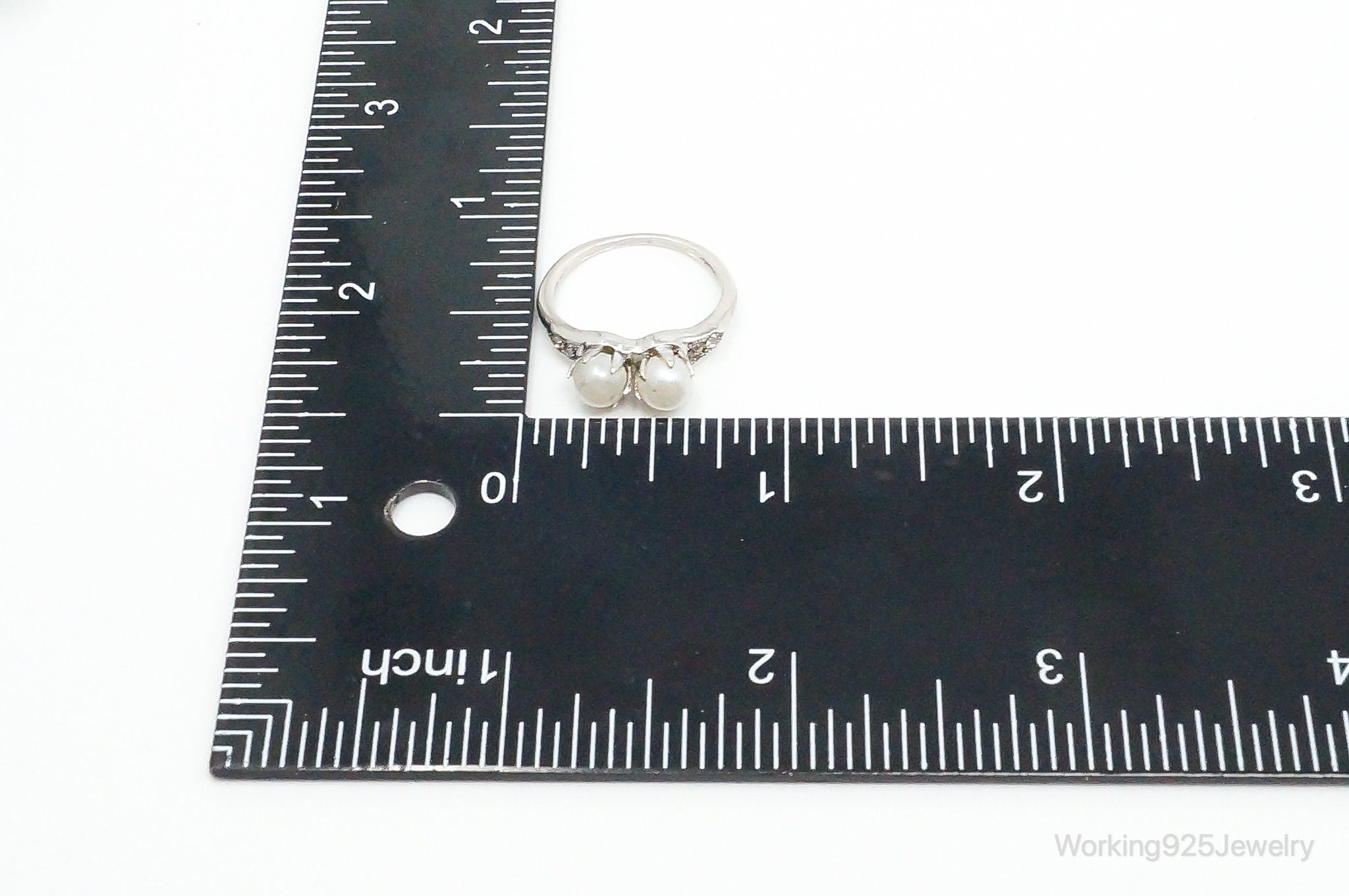 Antique Pearl Rhinestone Sterling Silver Ring - Size 6