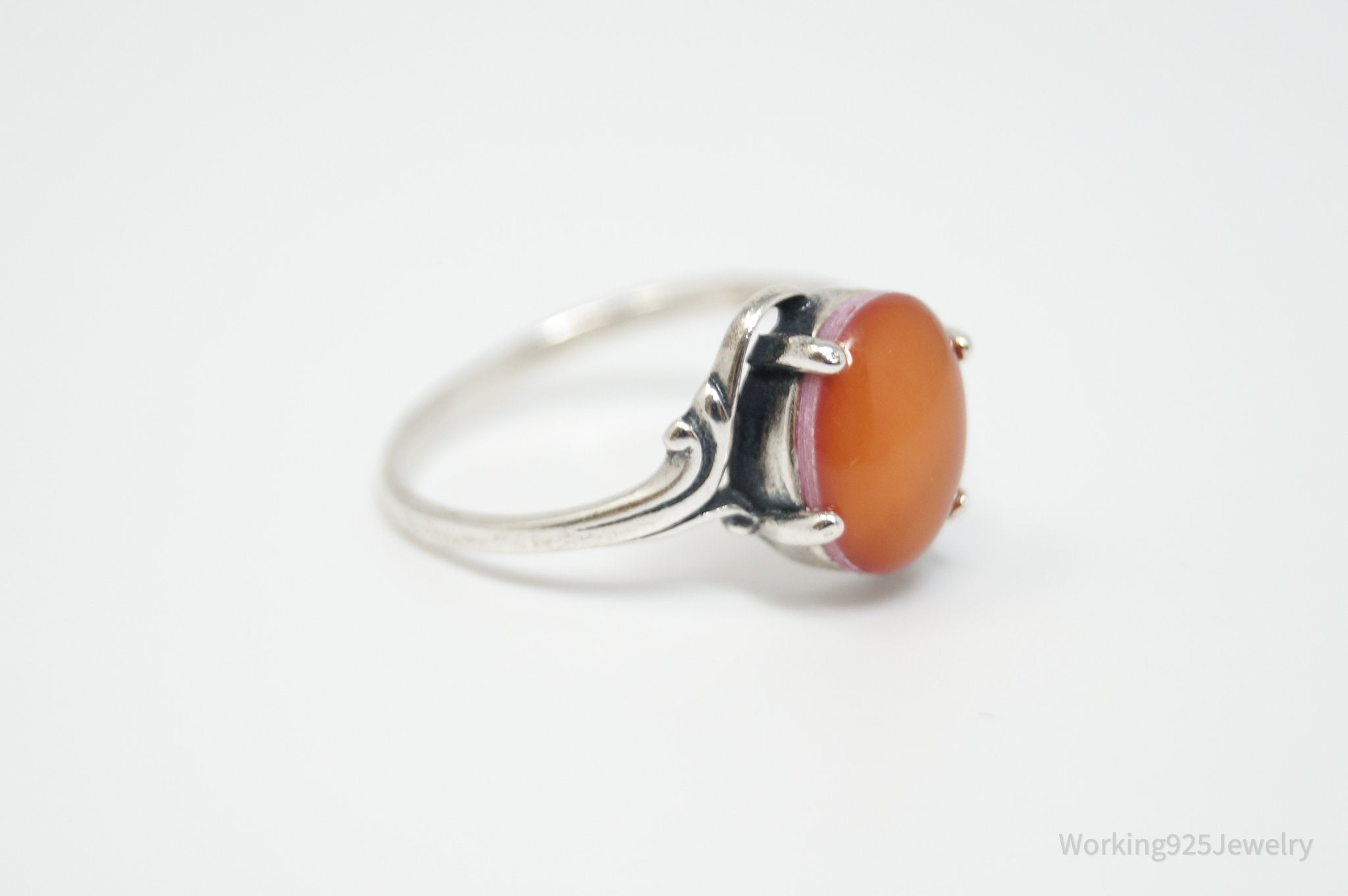 Vtg Wheeler Manufacturing Co Orange Stone Sterling Silver Ring - Size 8