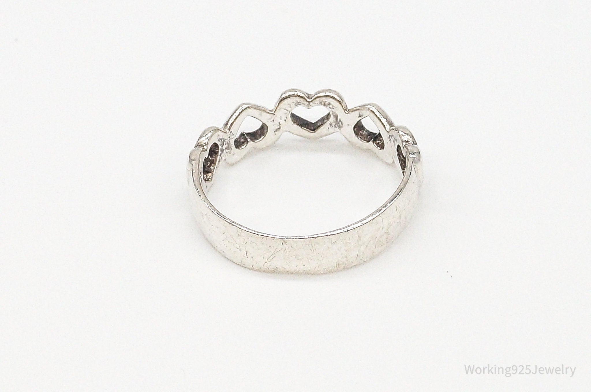 Vintage Open Hearts Sterling Silver Band Ring - Size 8.25