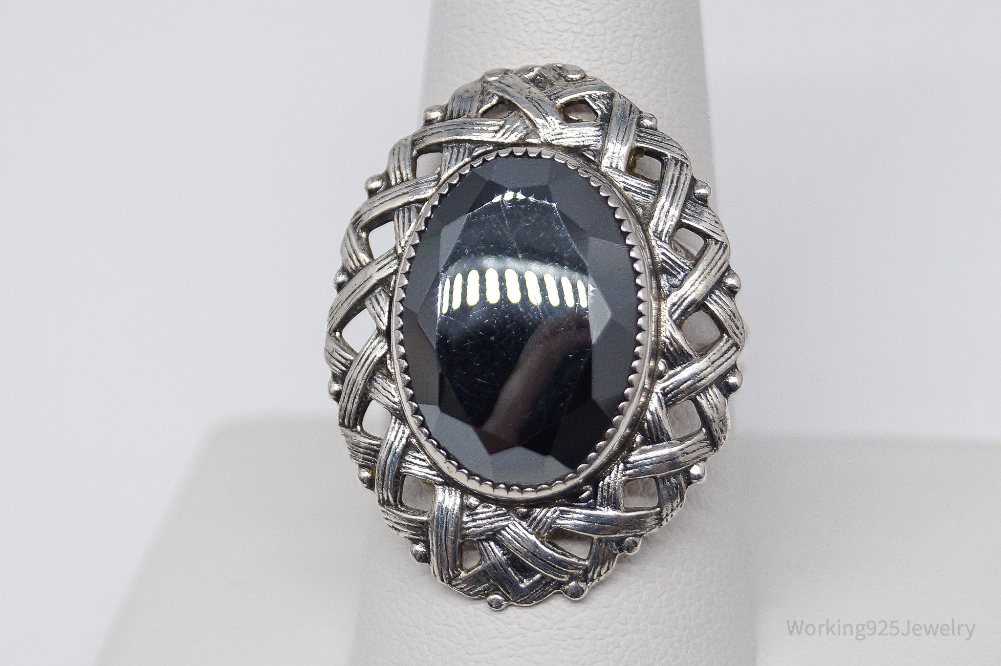 Vintage Hematite Silver Ring - Size 8.75