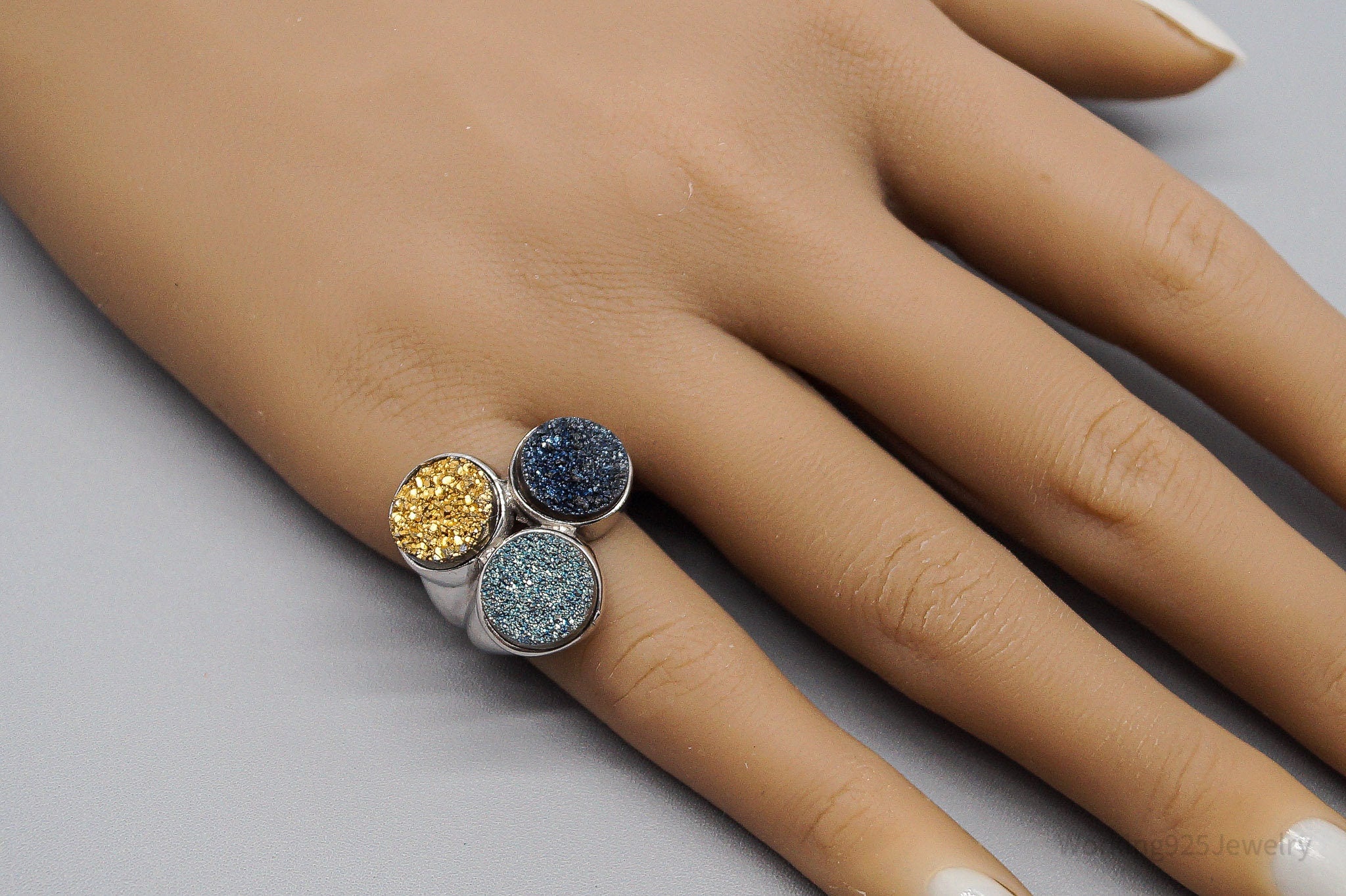 Vintage PJC Druzy Quartz Sterling Silver Ring - Size 5.25