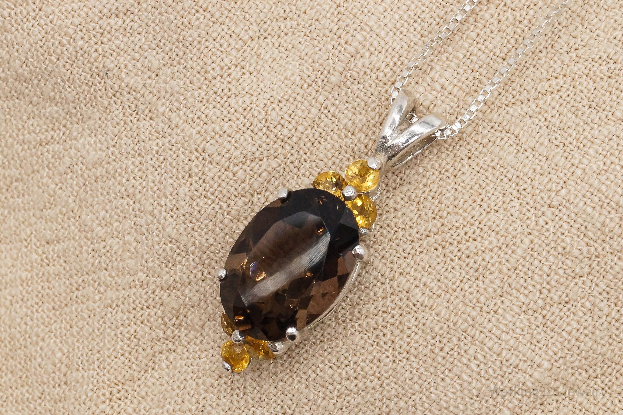 Vintage Smoky Topaz Citrine Art Deco Sterling Silver Necklace 18"