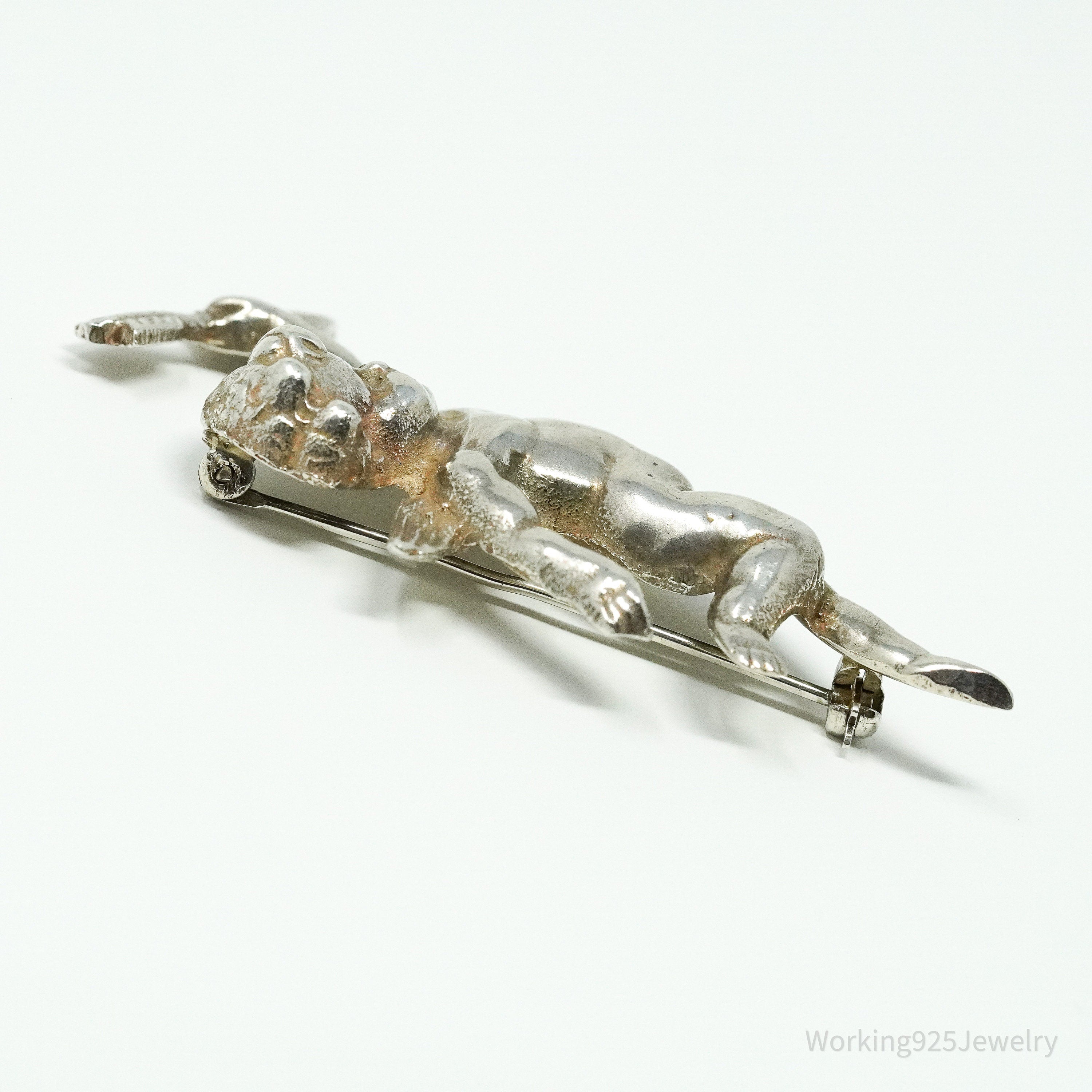 Antique Vintage Cherub Angel Cupid Sterling Silver Brooch Pin